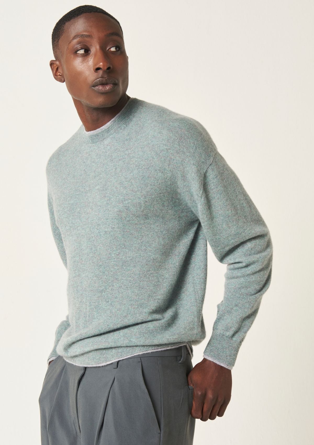 Cashmere Crew Neck Sweater in Lagoon loopcashmere