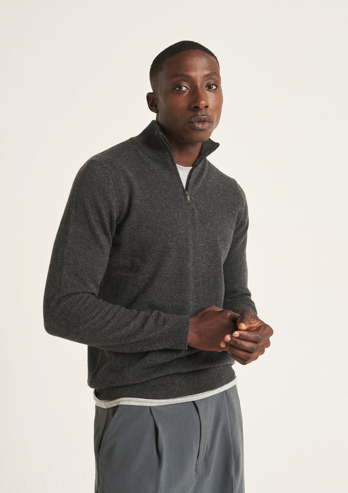 Cashmere Half Zip Sweater in Flannel Grey loopcashmere