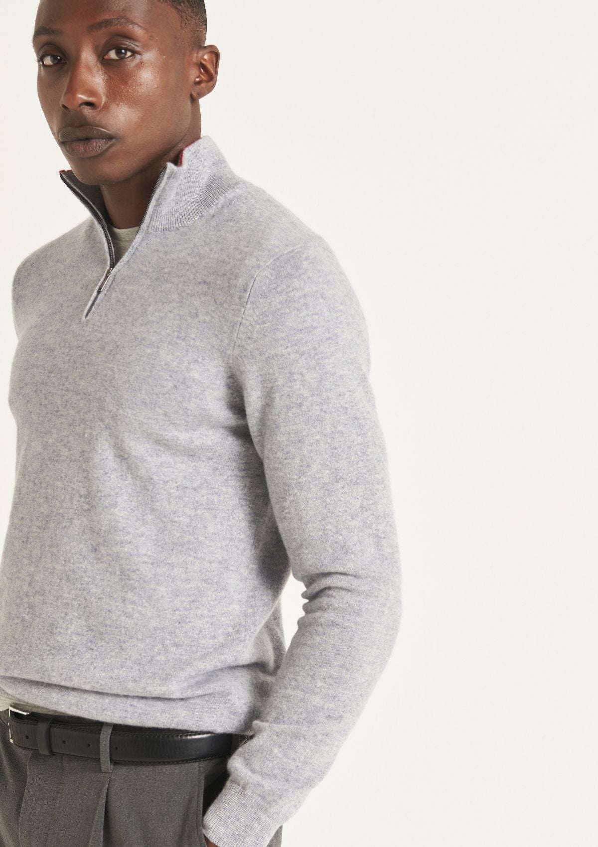 Cashmere Half Zip Sweater in Quarry loopcashmere