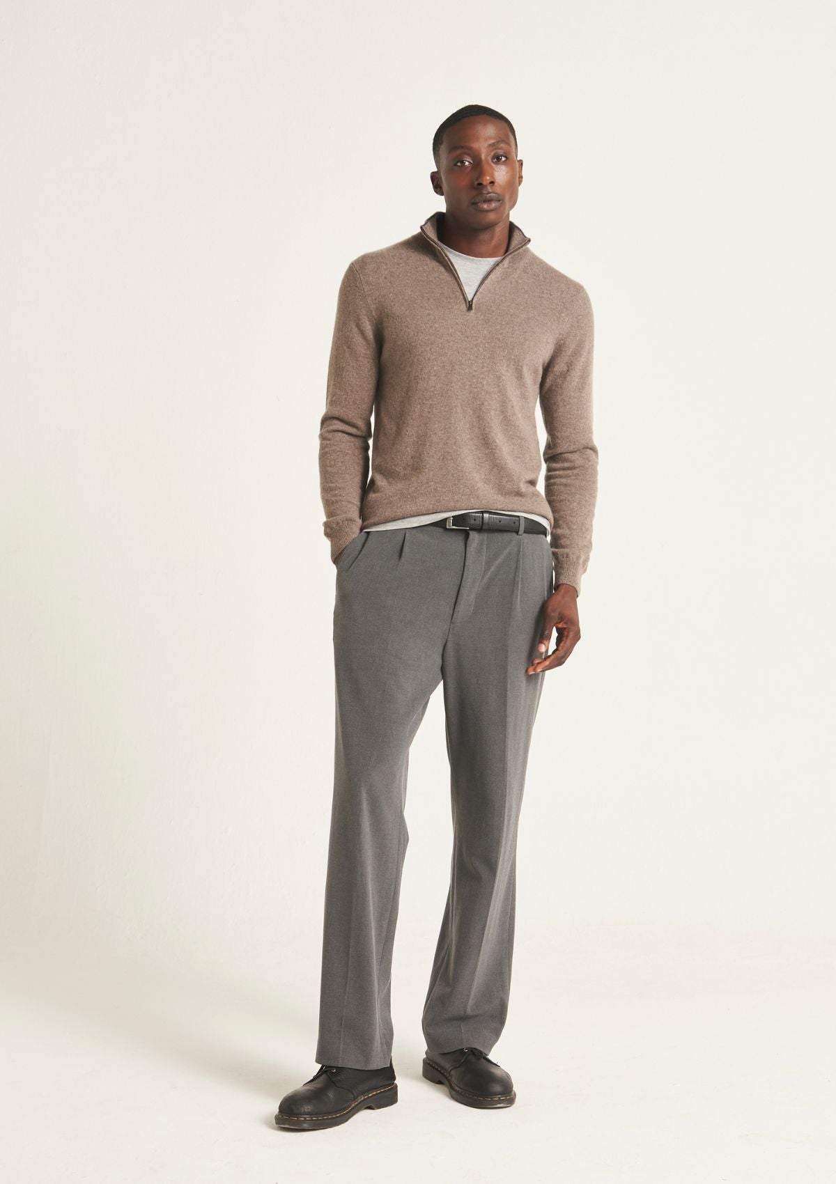 Cashmere Half Zip Sweater in Otter loopcashmere