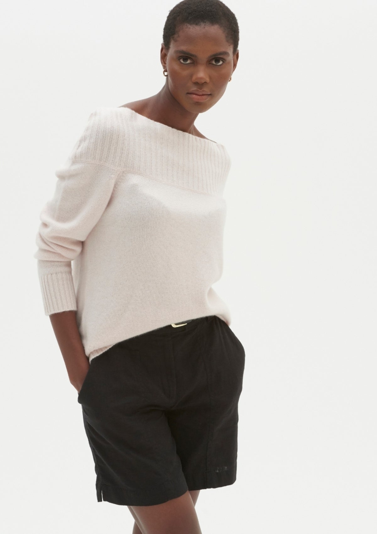 Cashmere Boat Neck Sweater in Ballet loopcashmere