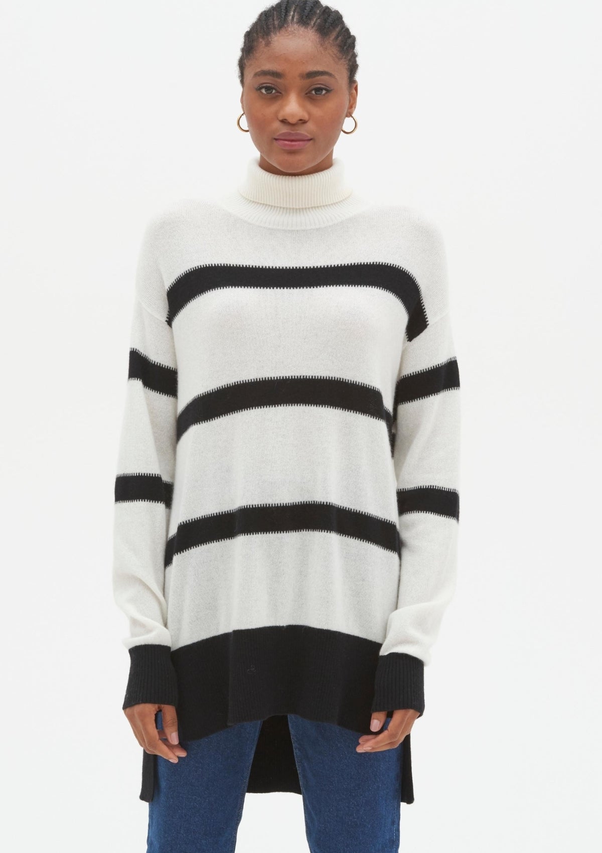 Women's striped polo neck on sale jumper