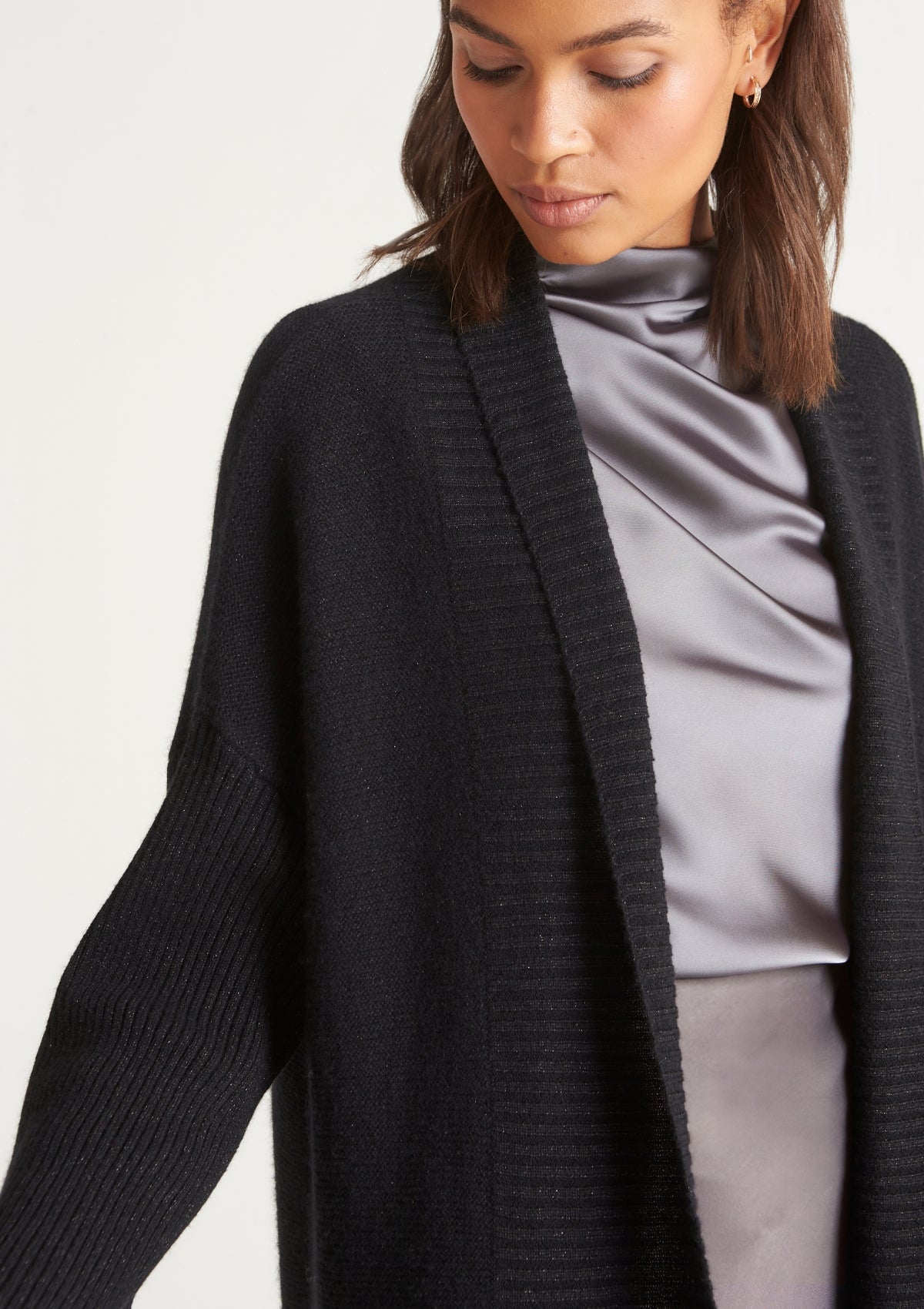 Cashmere Edge To Edge Cardigan in Black Sparkle - loopcashmere.co.uk