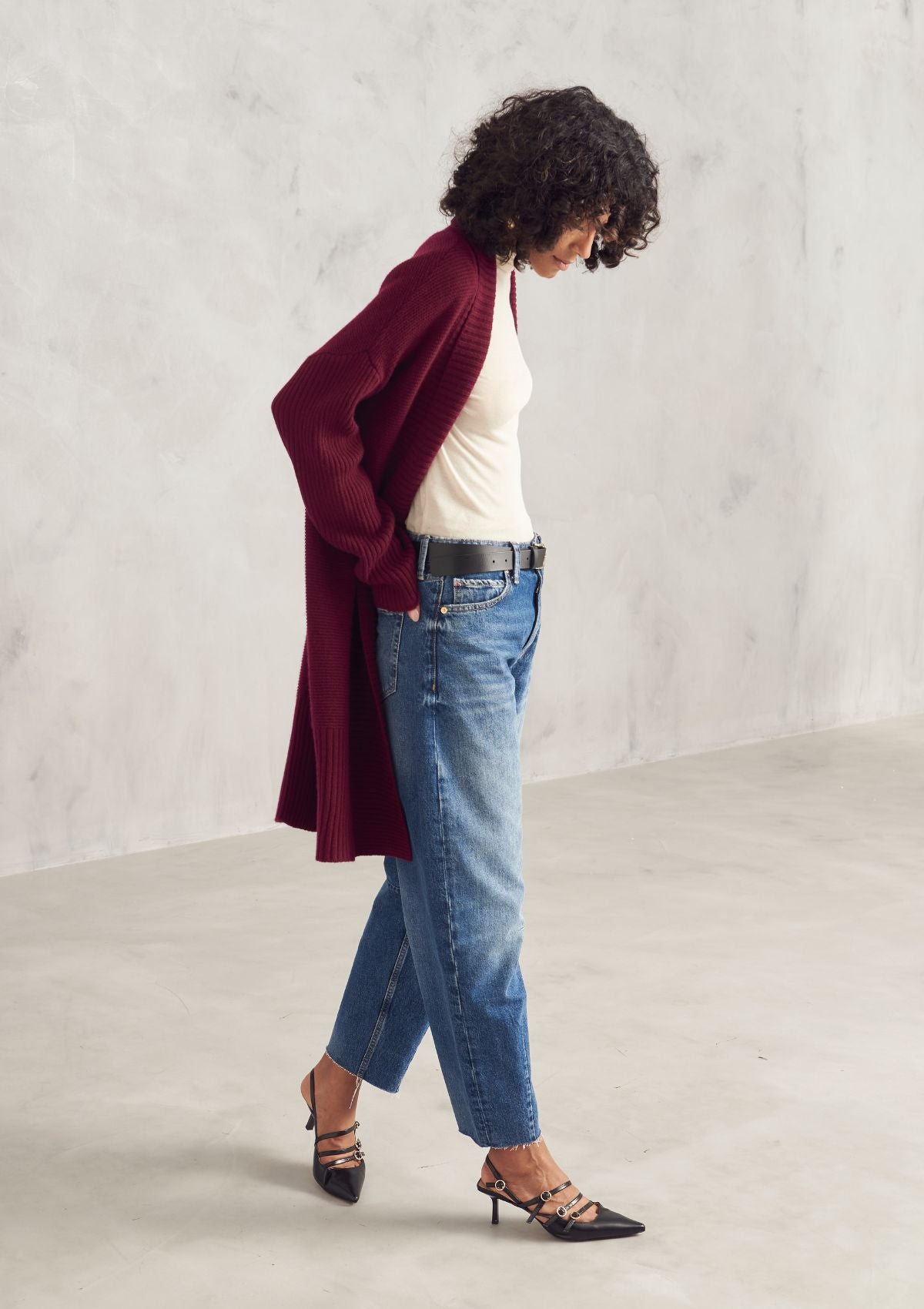 Cashmere Edge To Edge Cardigan in Barolo Red