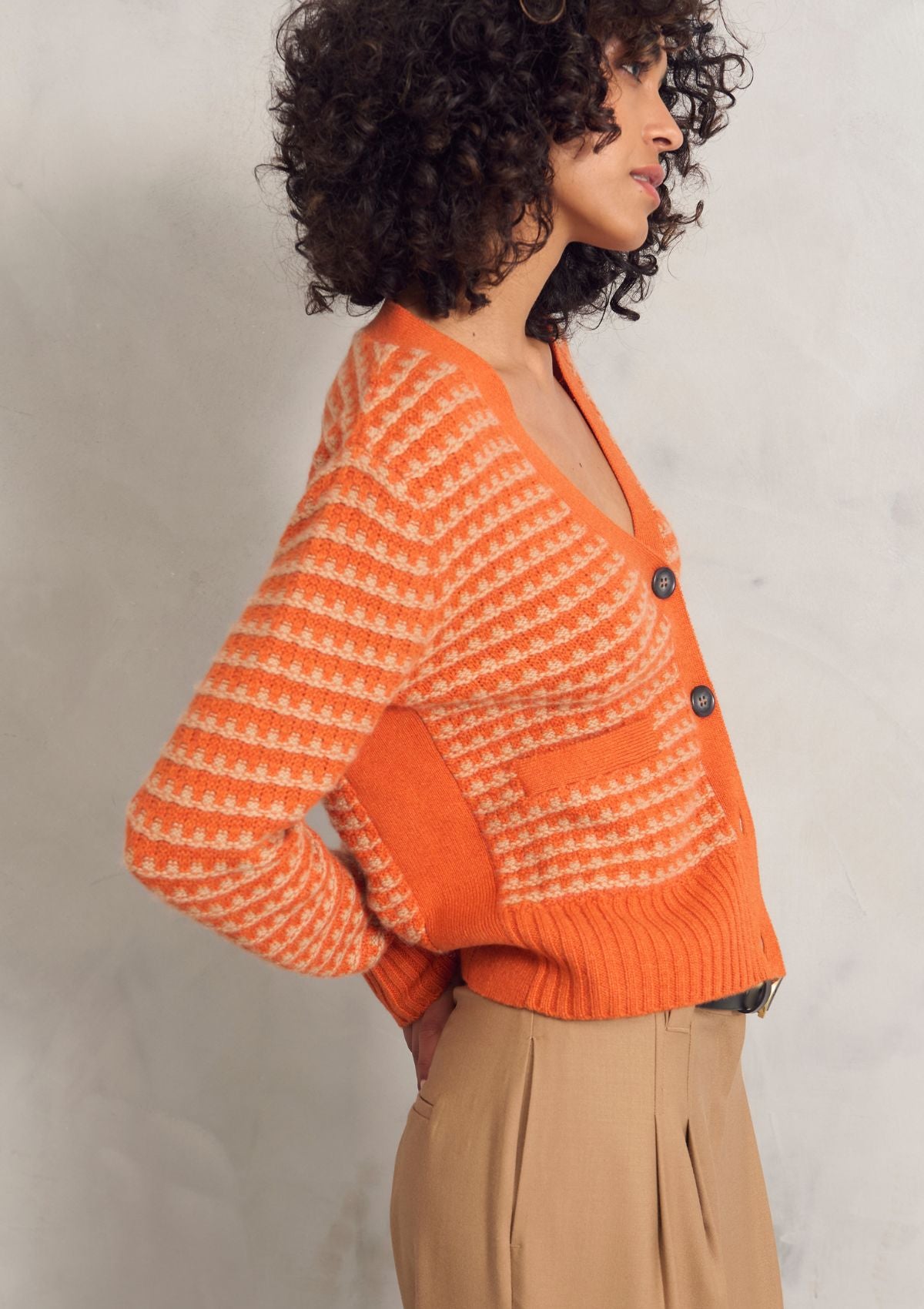 Textured Cashmere Cardigan in Tiger Texture