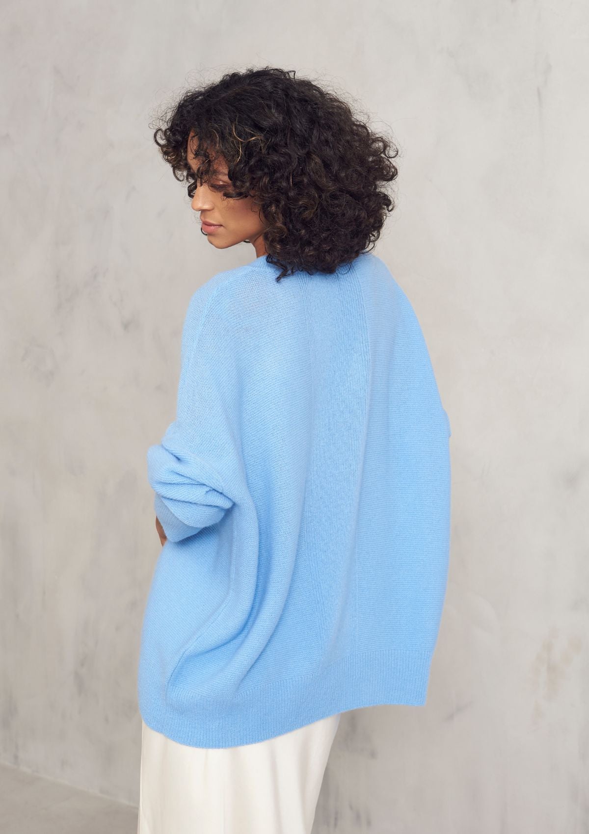 Relaxed Lofty V Neck Sweater in Delta Blue