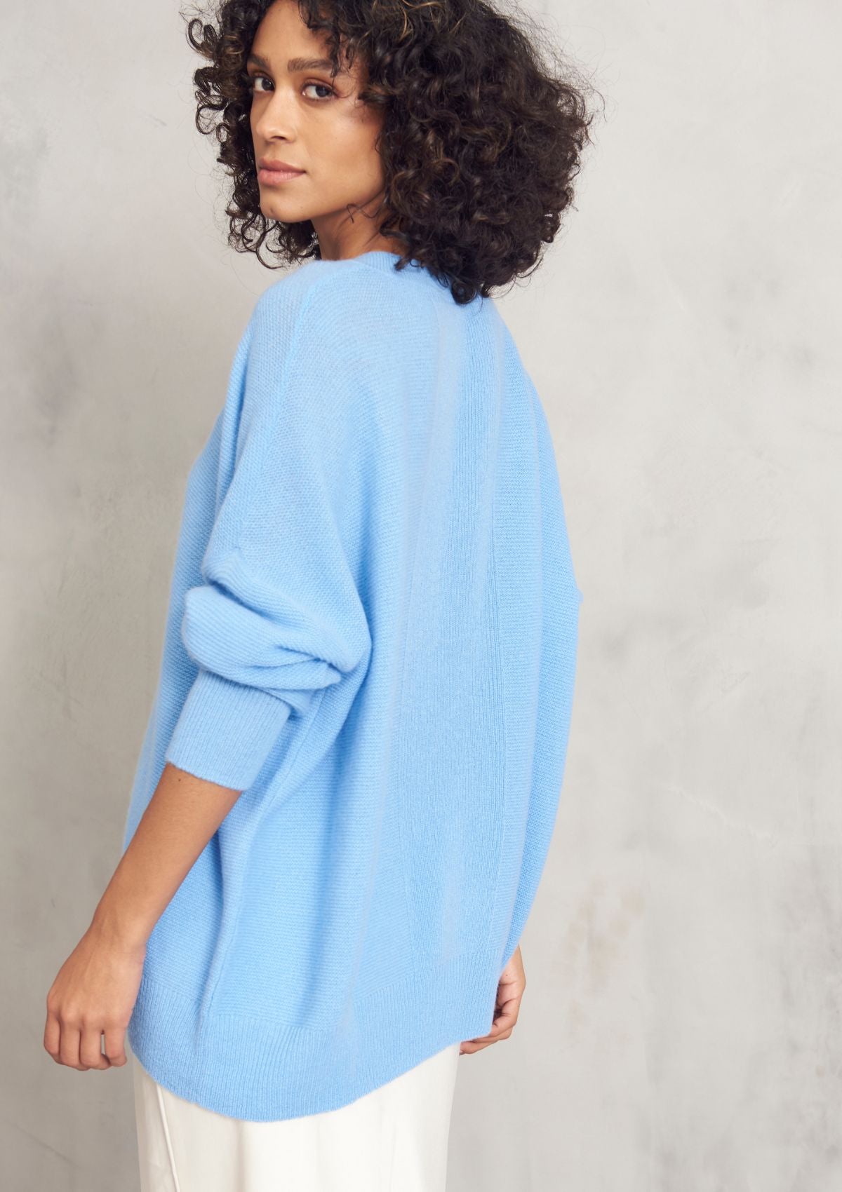 Relaxed Lofty V Neck Sweater in Delta Blue