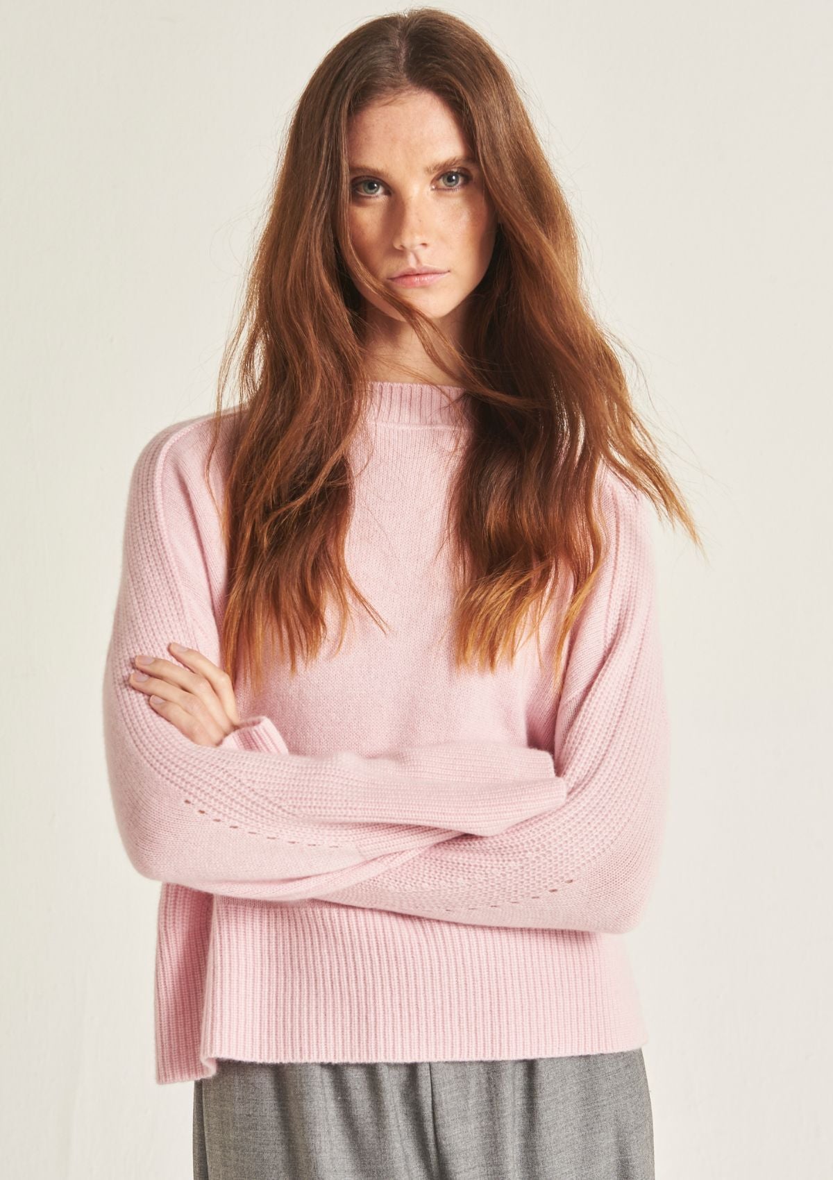 Ribbed Detail Lofty Crew Sweatshirt in Pixie Pink