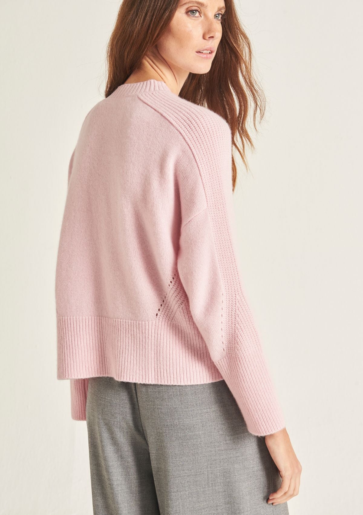 Ribbed Detail Lofty Crew Sweatshirt in Pixie Pink