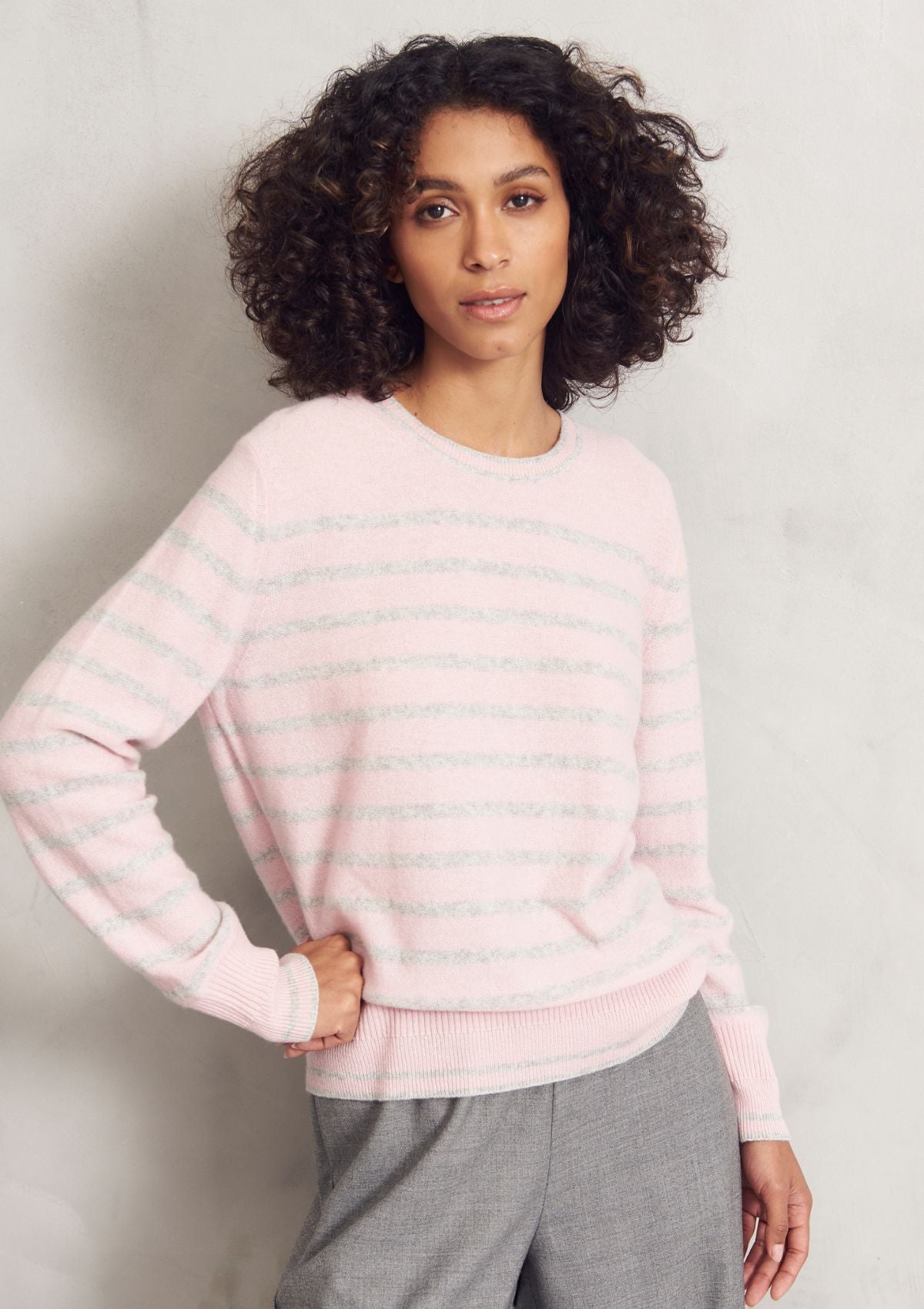 Cashmere Crew Neck Sweater in Pixie Stripe