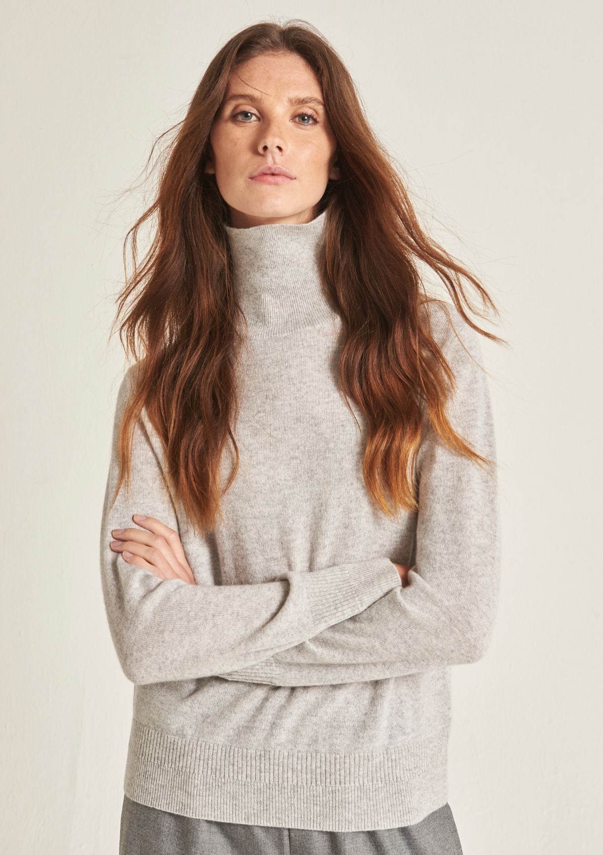 Cashmere Polo Neck Sweater in Mist Grey