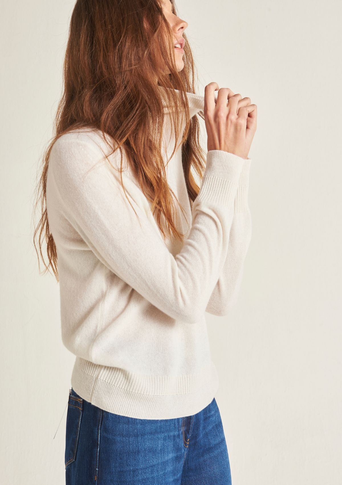 Cashmere Polo Neck Sweater in Snow White