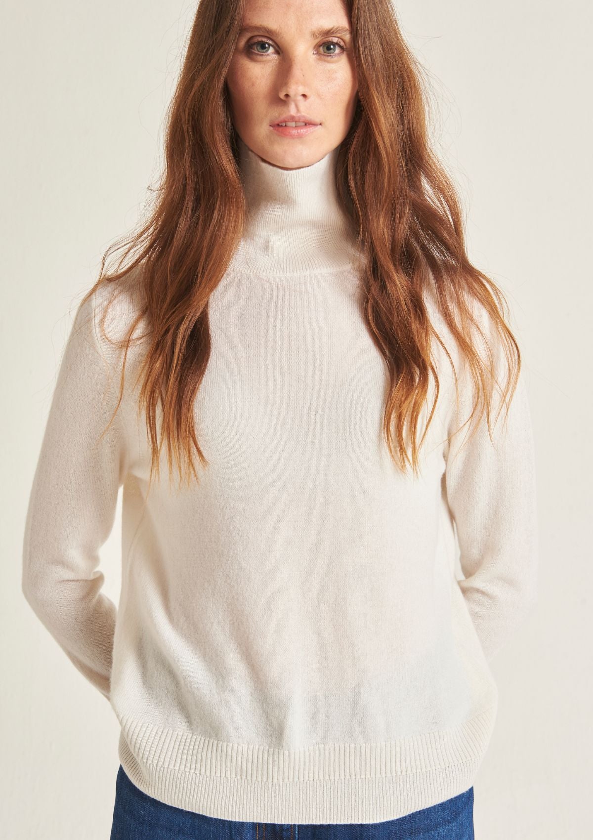 Cashmere Polo Neck Sweater in Snow White