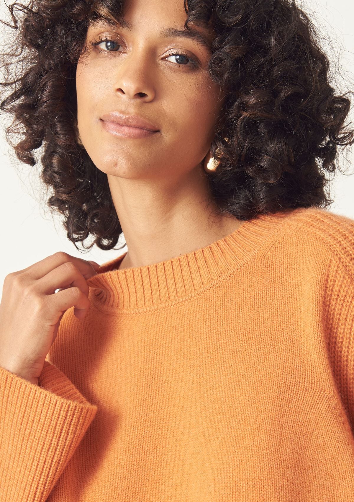 Ribbed Detail Lofty Crew Sweatshirt in Tiger Orange