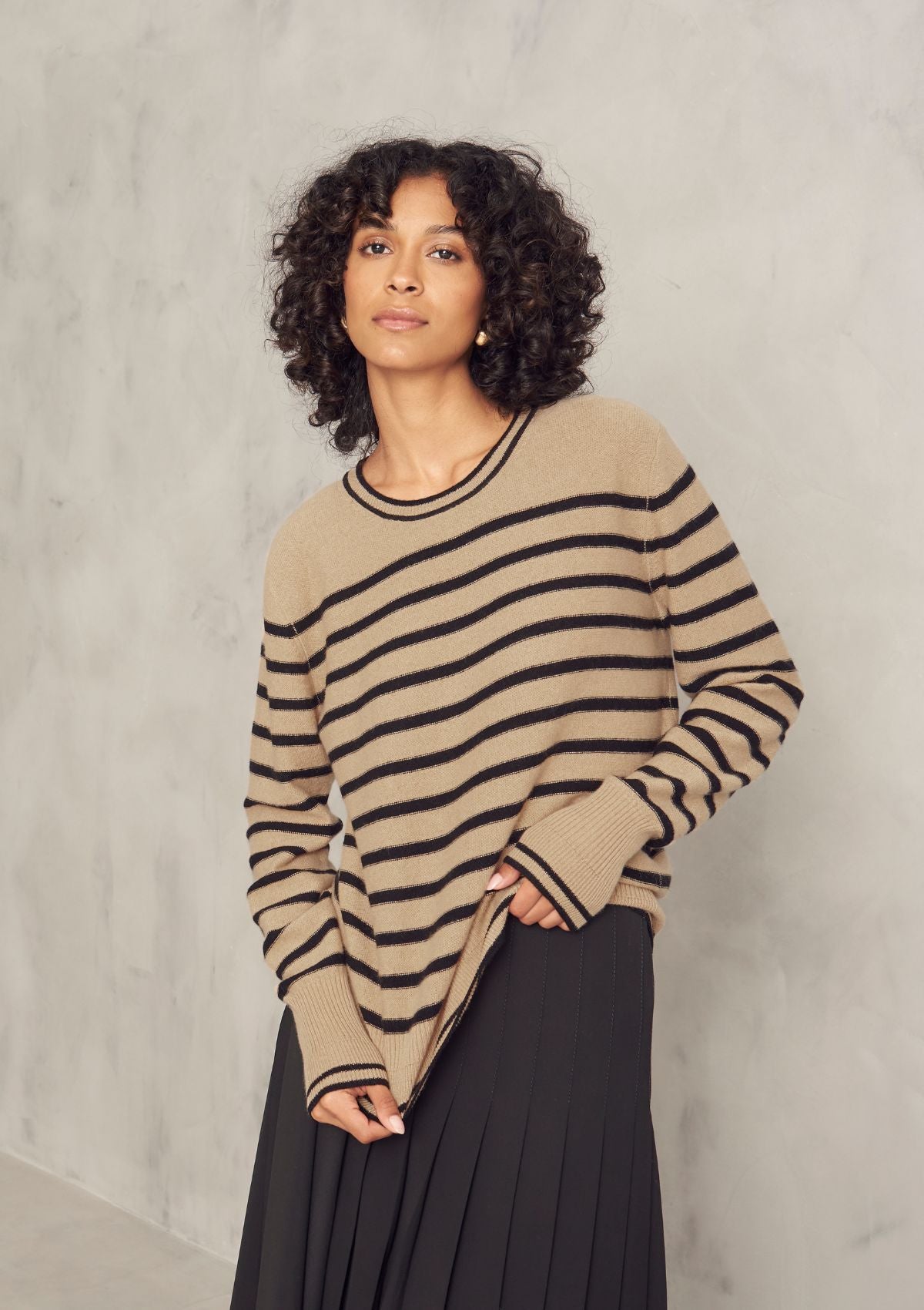 Cashmere Crew Neck Sweater in Praline Stripe