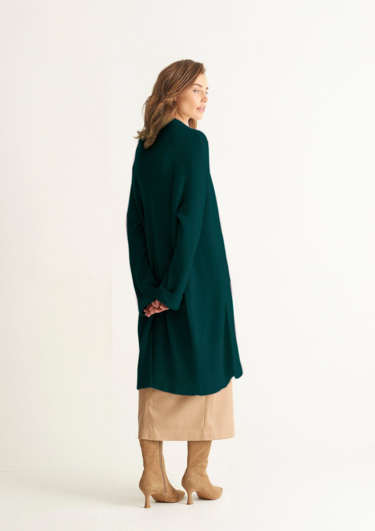 Cashmere Edge To Edge Cardigan in Bottle Green