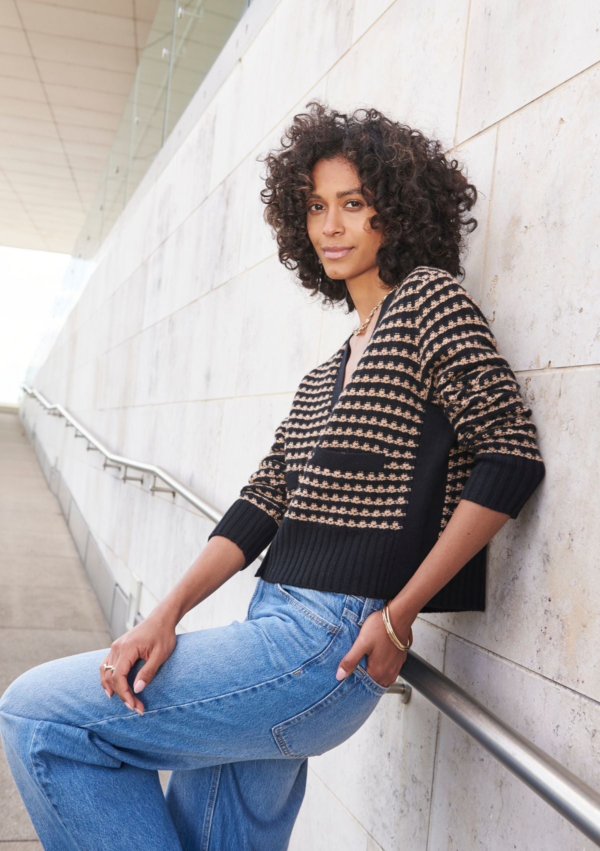 Textured Cashmere Cardigan in Black Texture