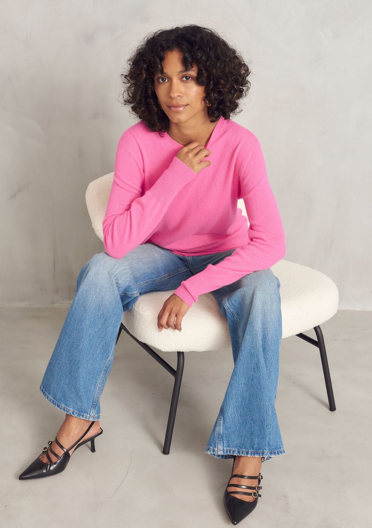 Cashmere Crew Neck Sweater in Rose Pink