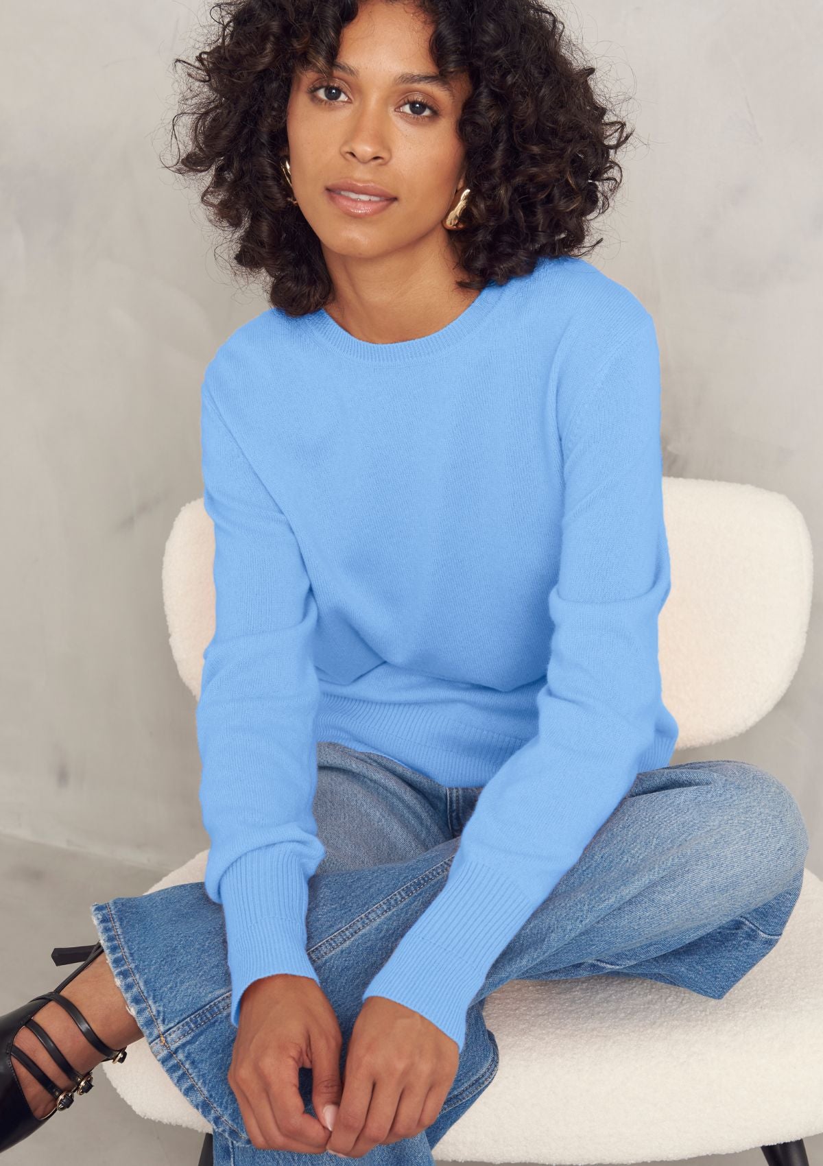 Cashmere Crew Neck Sweater in Delta Blue