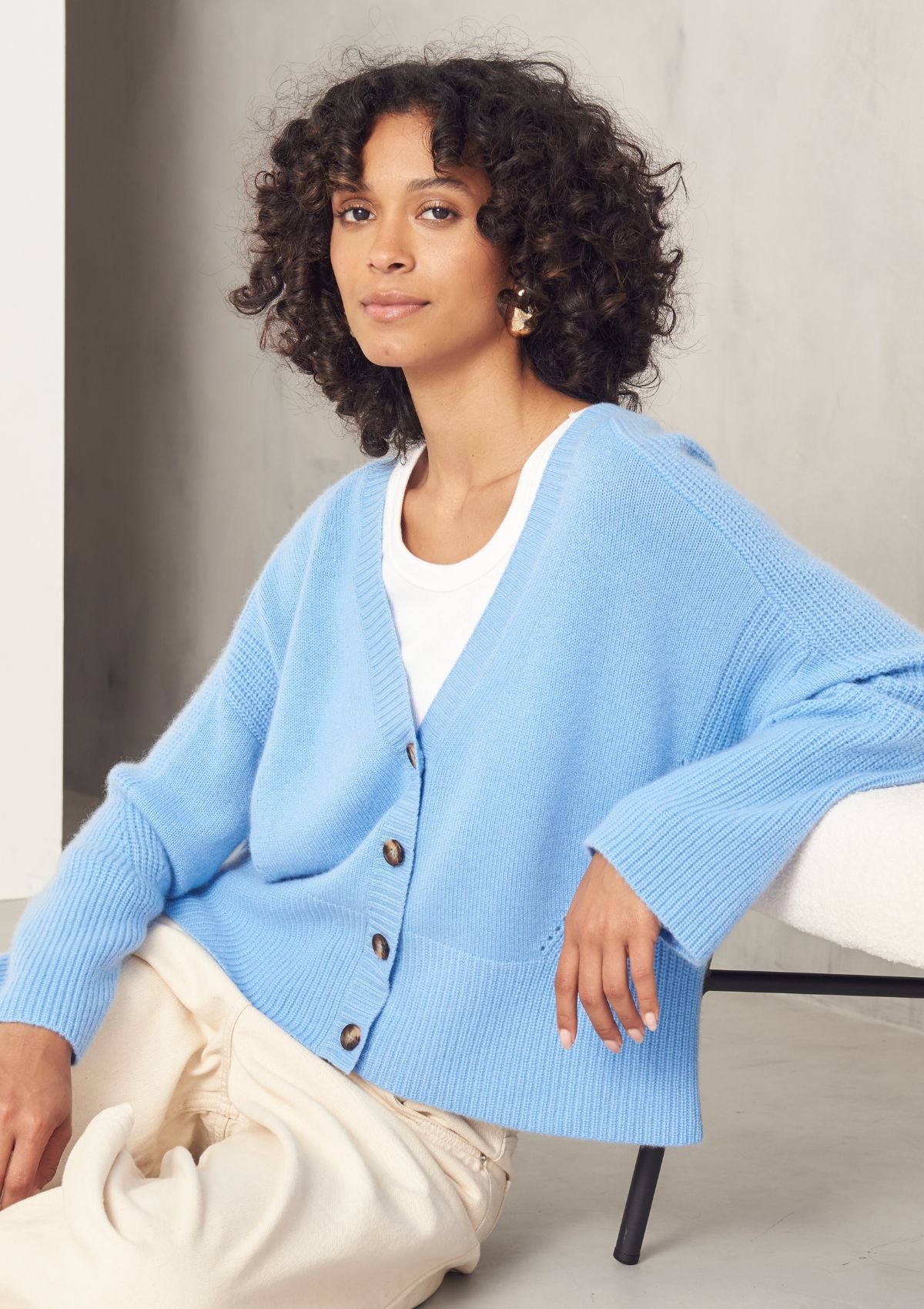 Cashmere Lofty Cardigan in Delta Blue