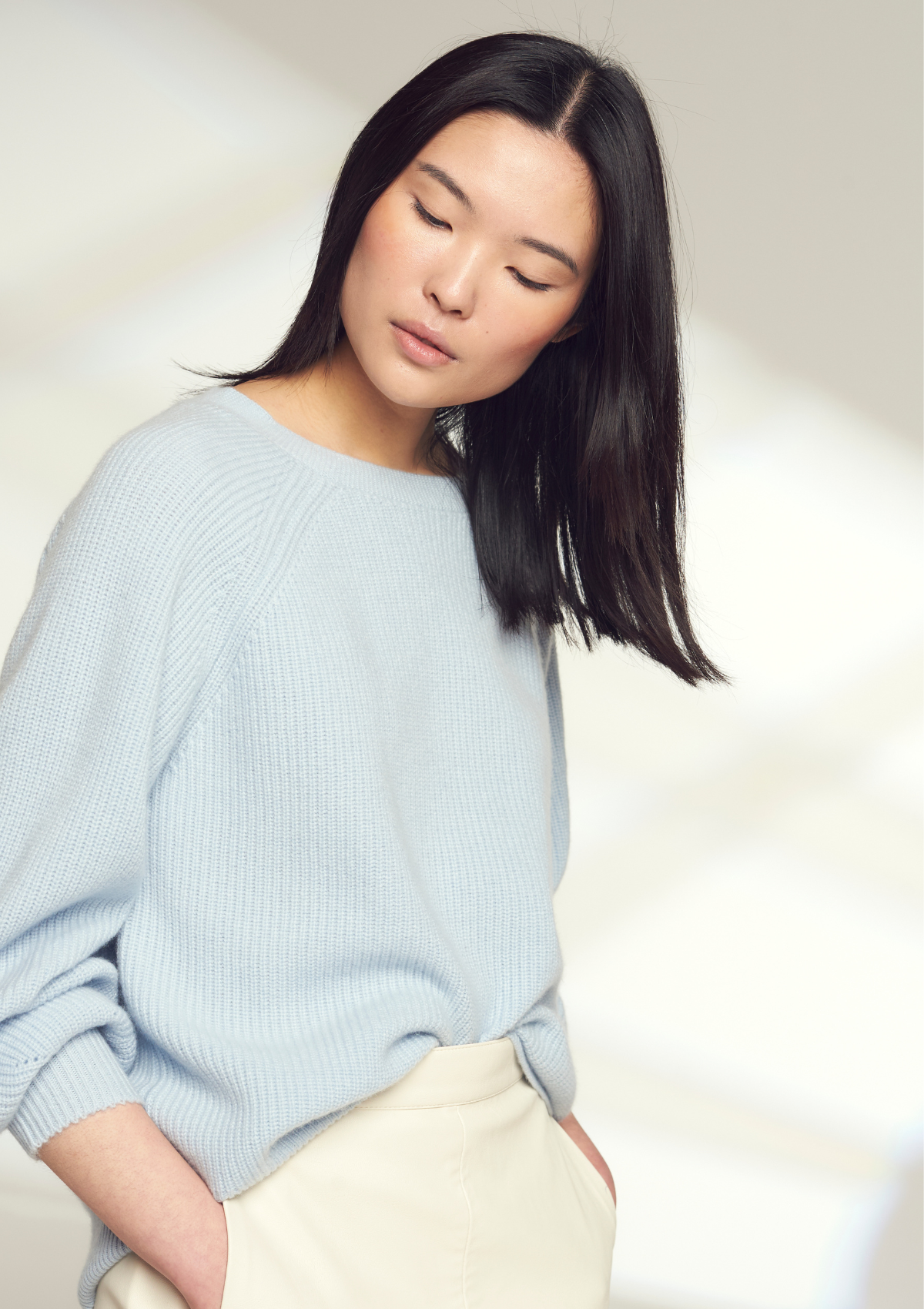 Cashmere Tie Back Sweater in Sky Blue