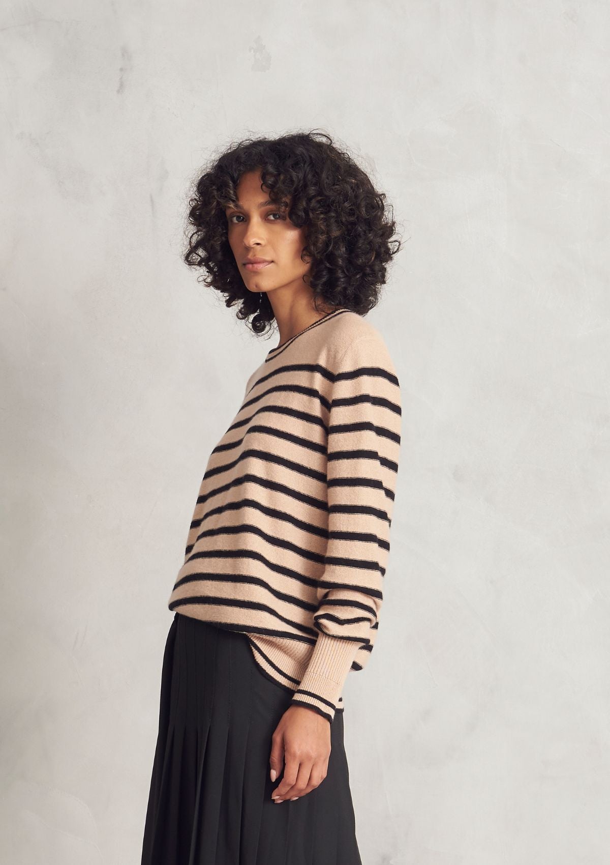 Cashmere Crew Neck Sweater in Praline Stripe