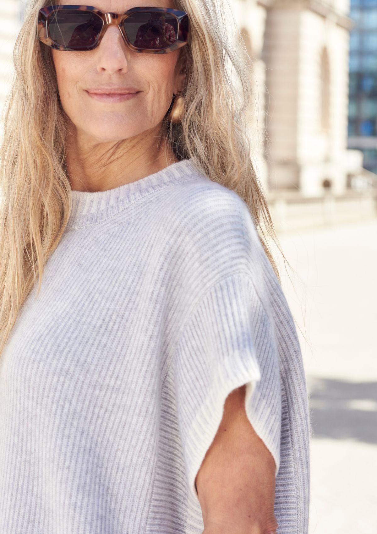 Ribbed Stitch Detail Tank Top in Mist Grey