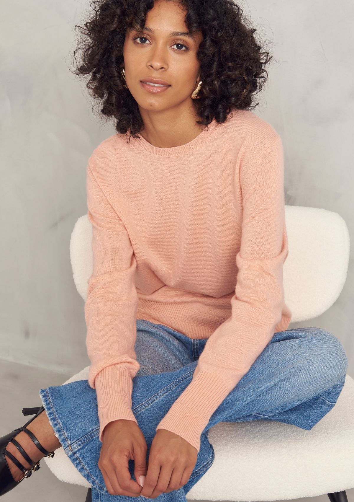 Cashmere Crew Neck Sweater in Nectar Peach