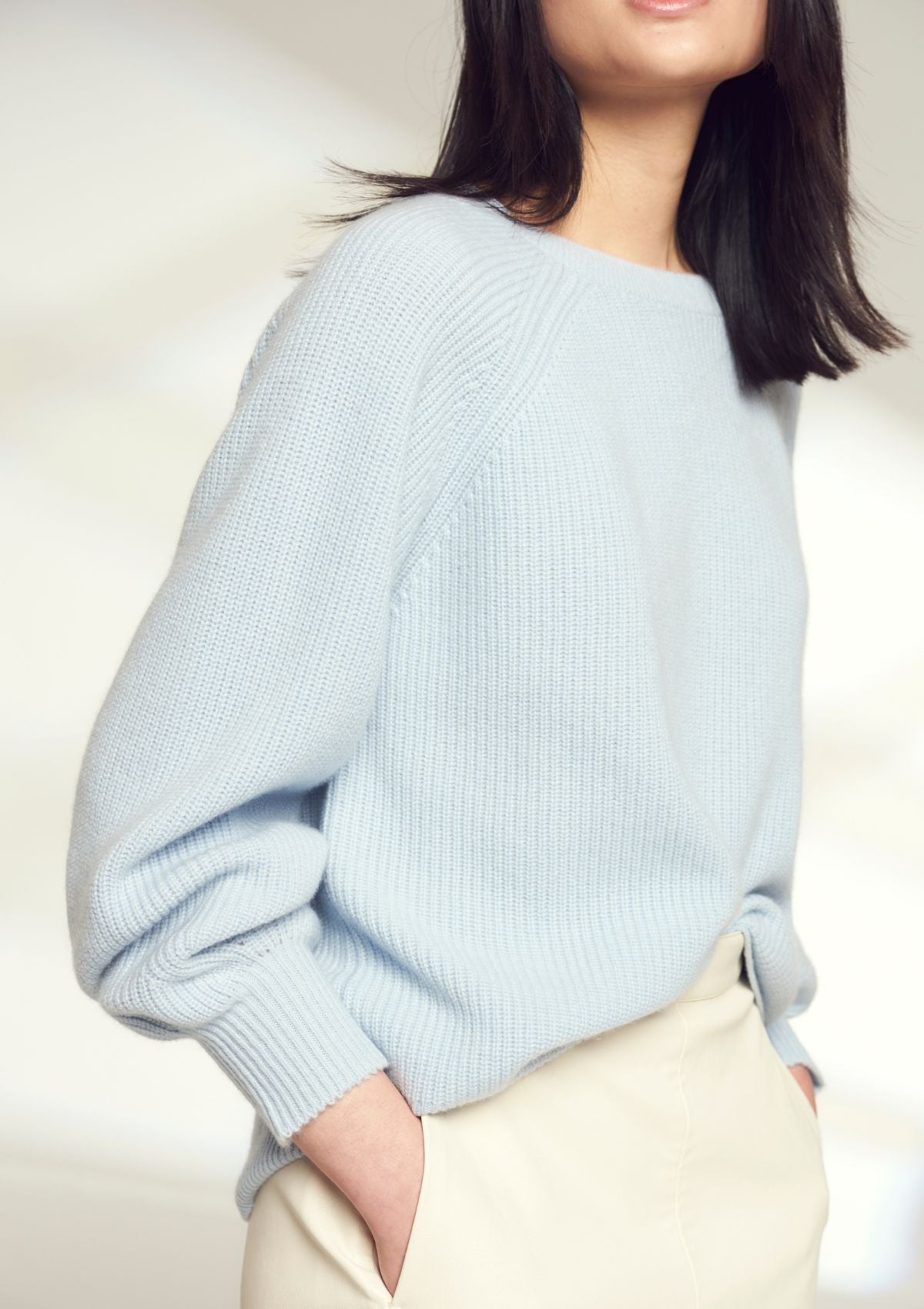 Cashmere Tie Back Sweater in Sky Blue