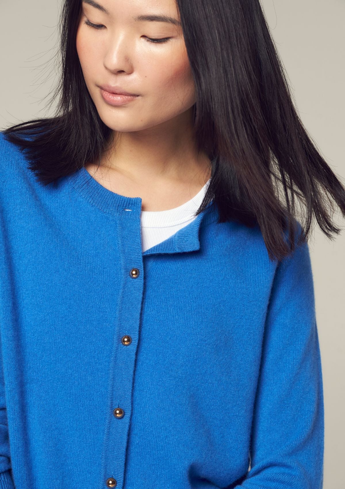 Cashmere Crew Cardigan in Lake Blue