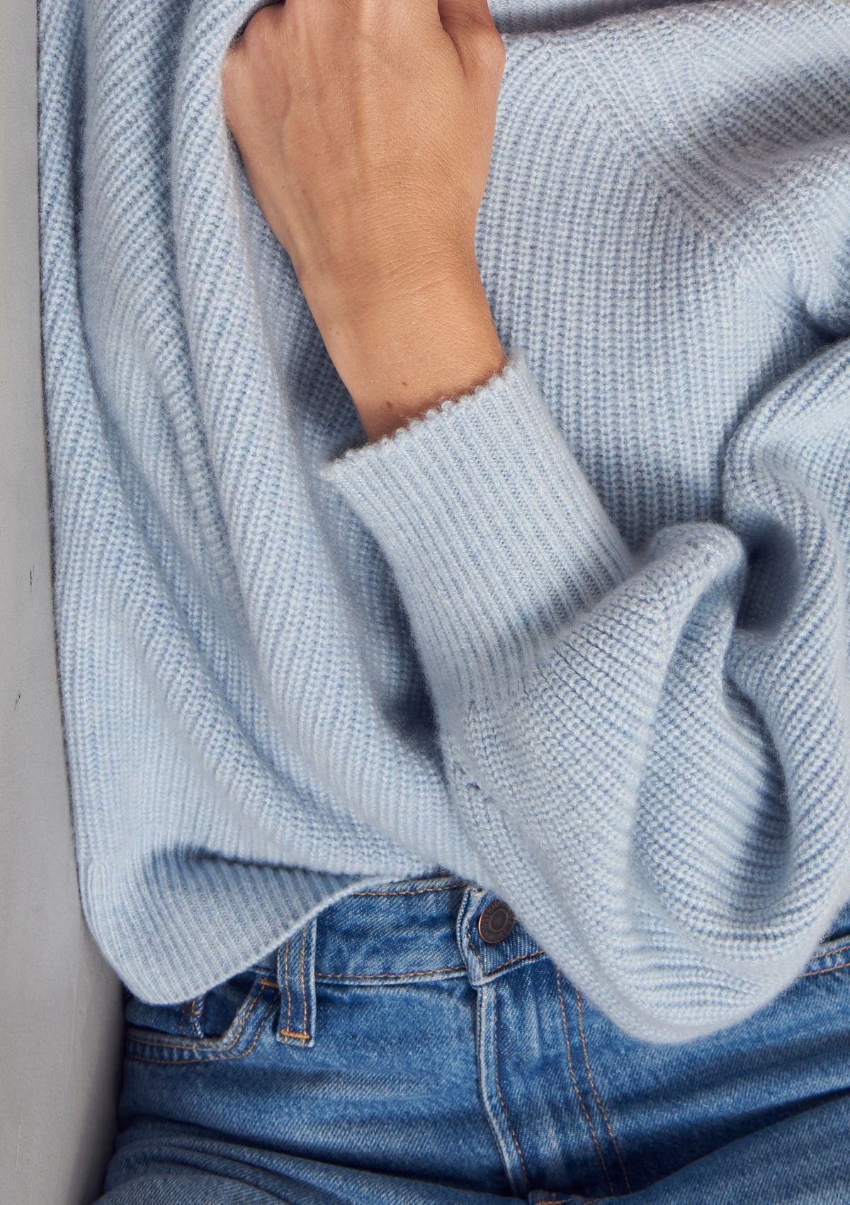 Cashmere Tie Back Sweater in Sky Blue