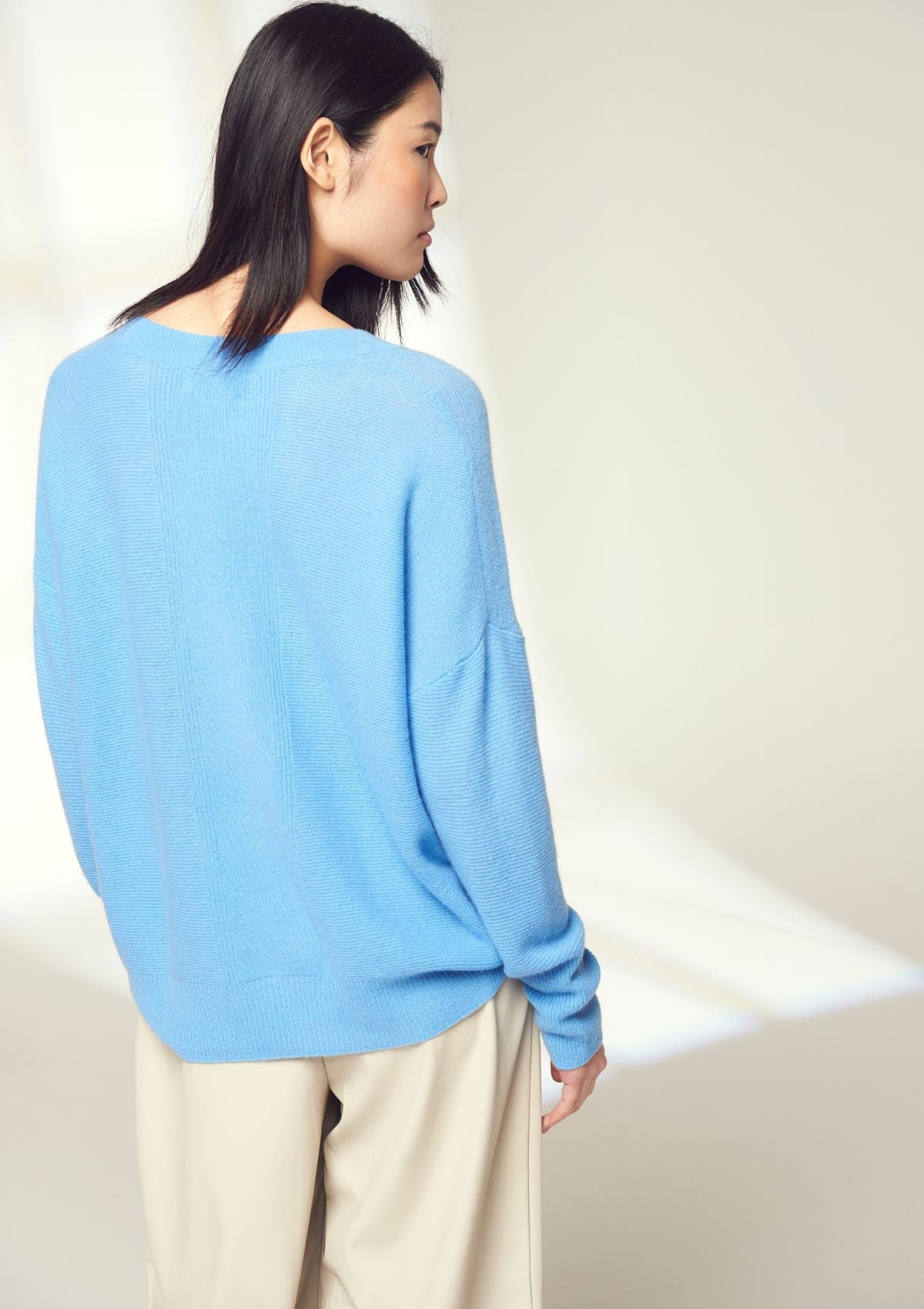 Relaxed Lofty V Neck Sweater in Delta Blue