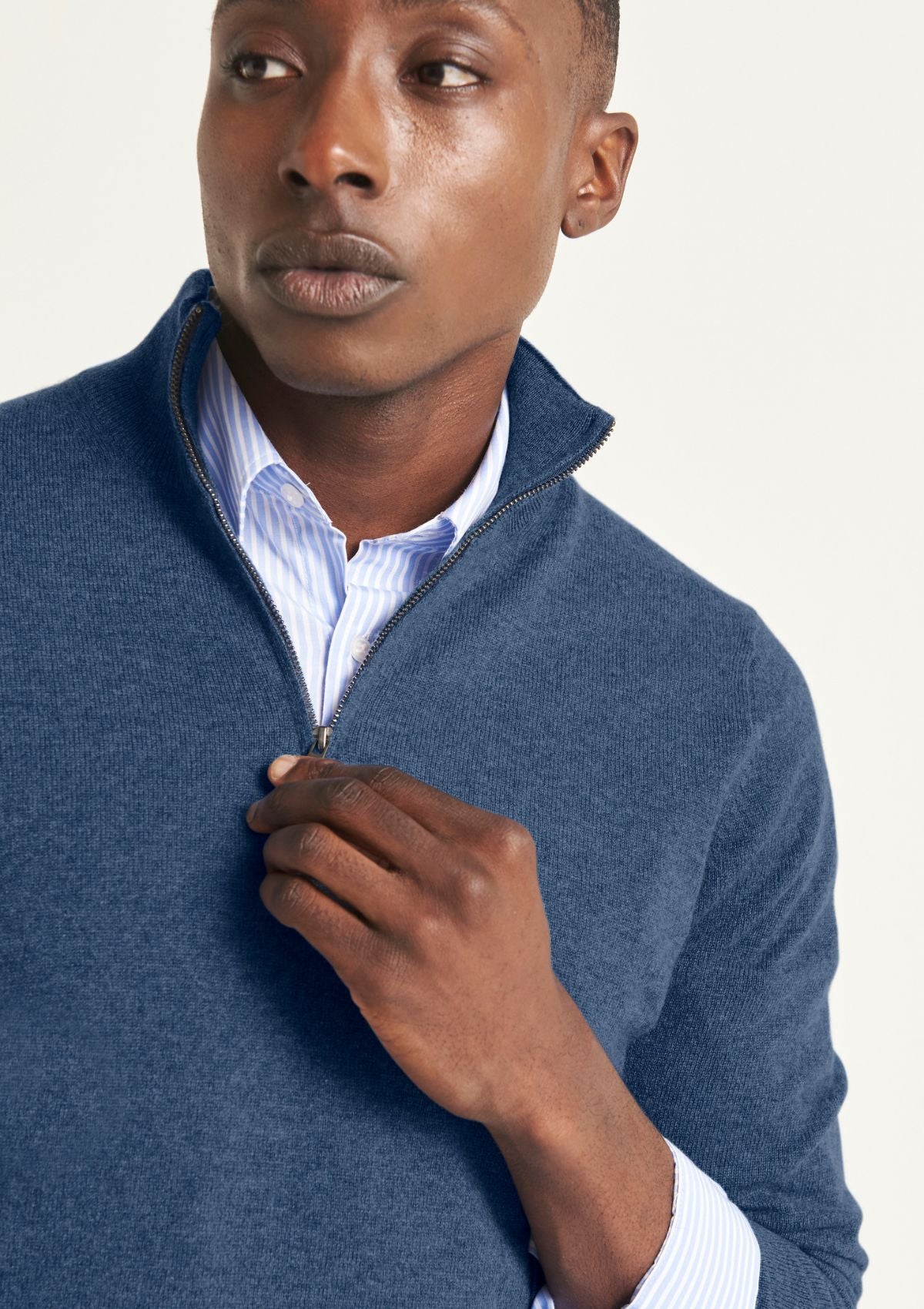 Mens Cashmere Half Zip Sweater in Bay Blue