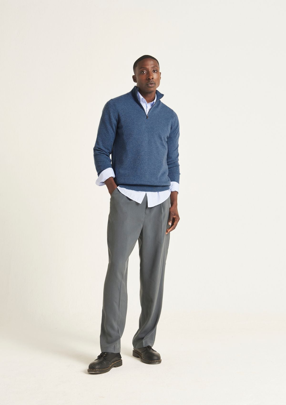 Mens Cashmere Half Zip Sweater in Bay Blue