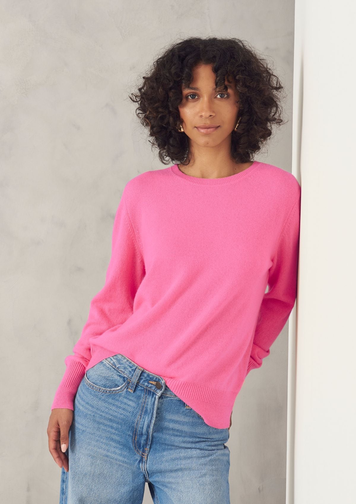 Cashmere Crew Neck Sweater in Rose Pink