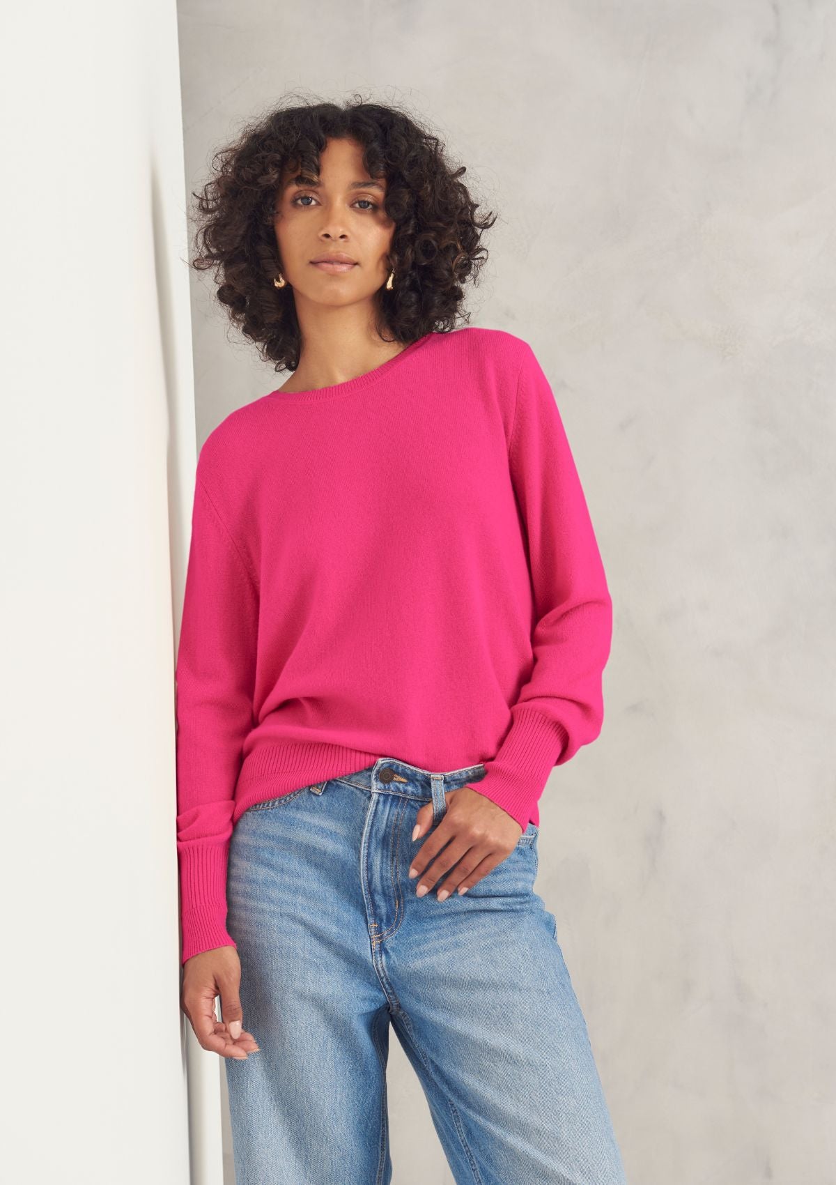 Cashmere Crew Neck Sweater in Rose Pink