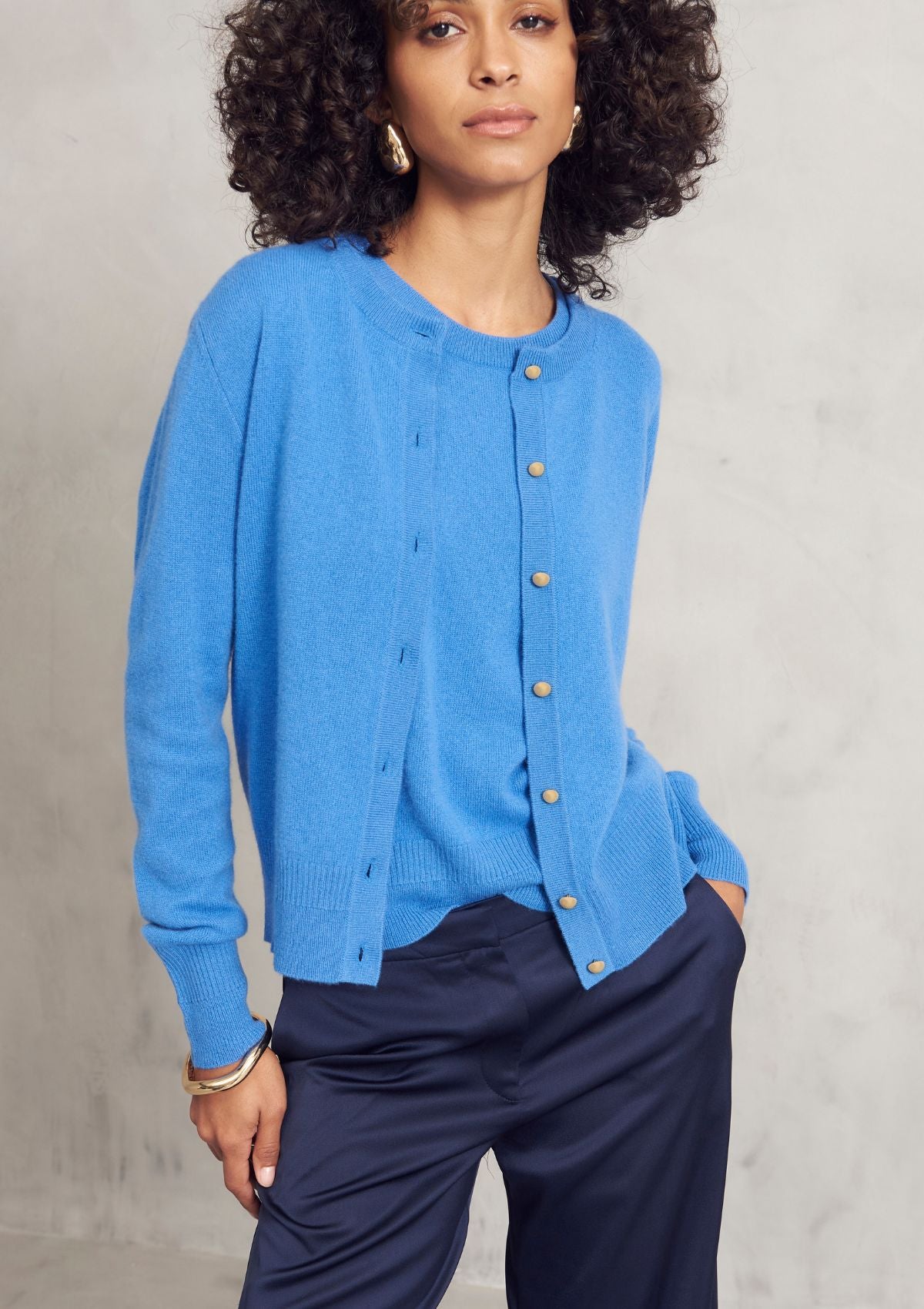 Cashmere Crew Cardigan in Lake Blue