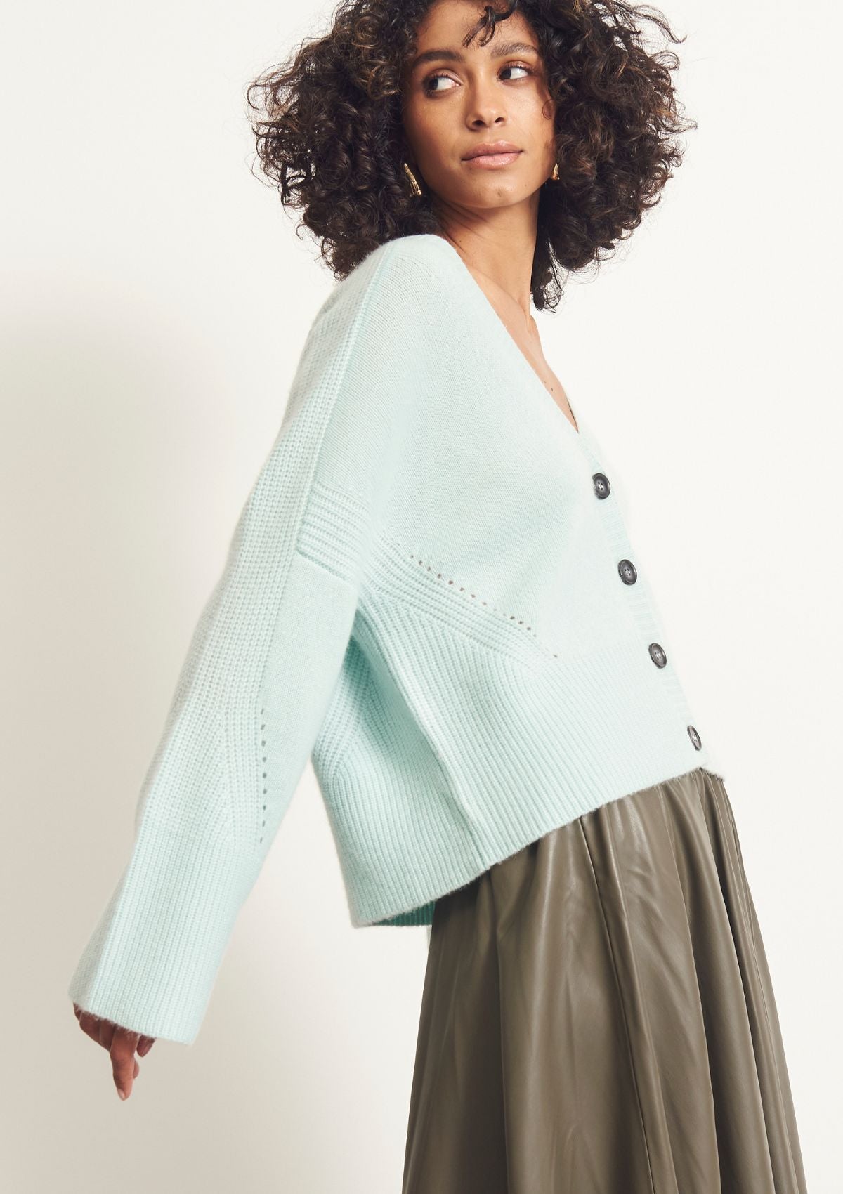 Green cashmere cardigan hotsell