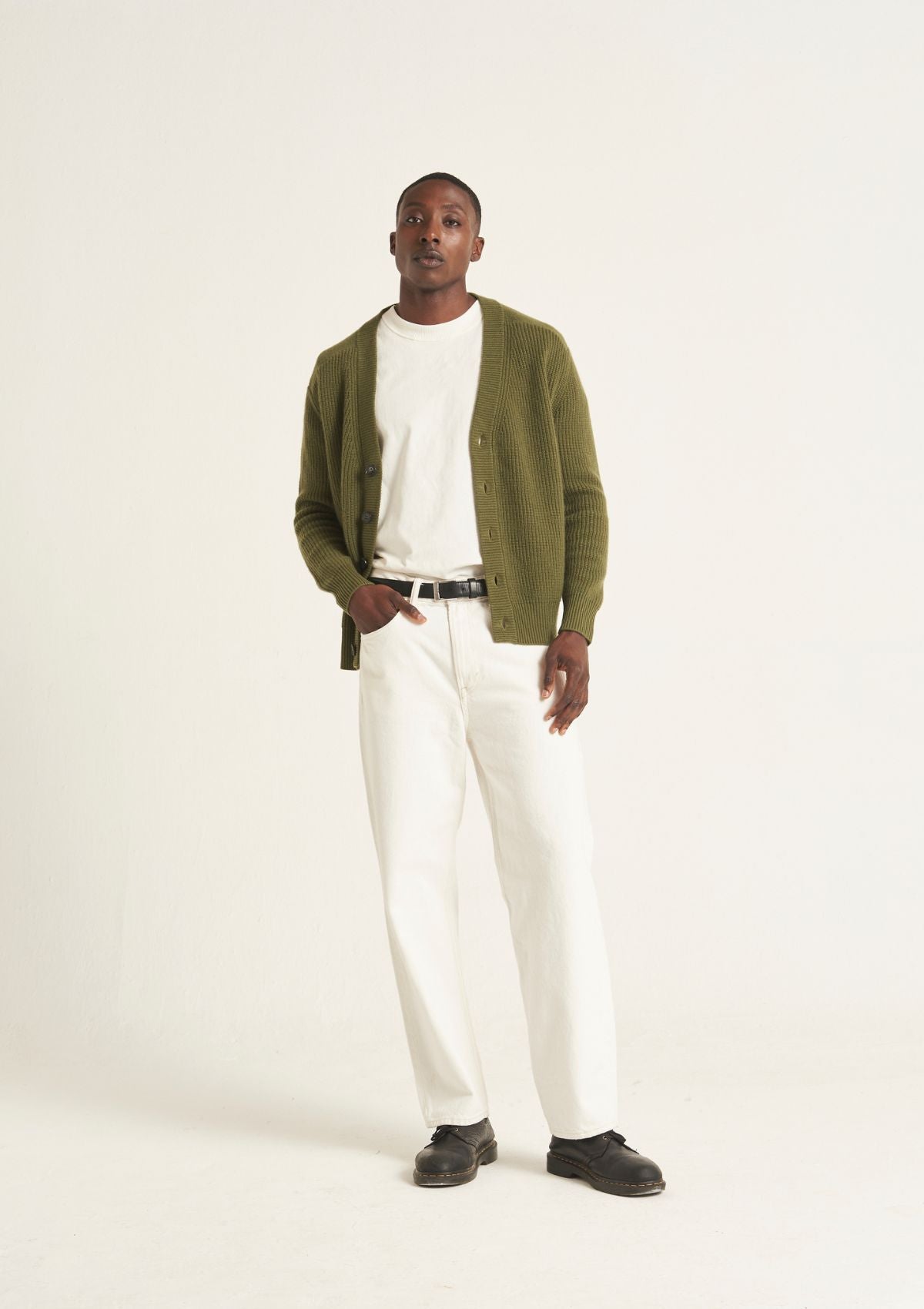 Mens Ribbed Cardigan in Bayleaf Green