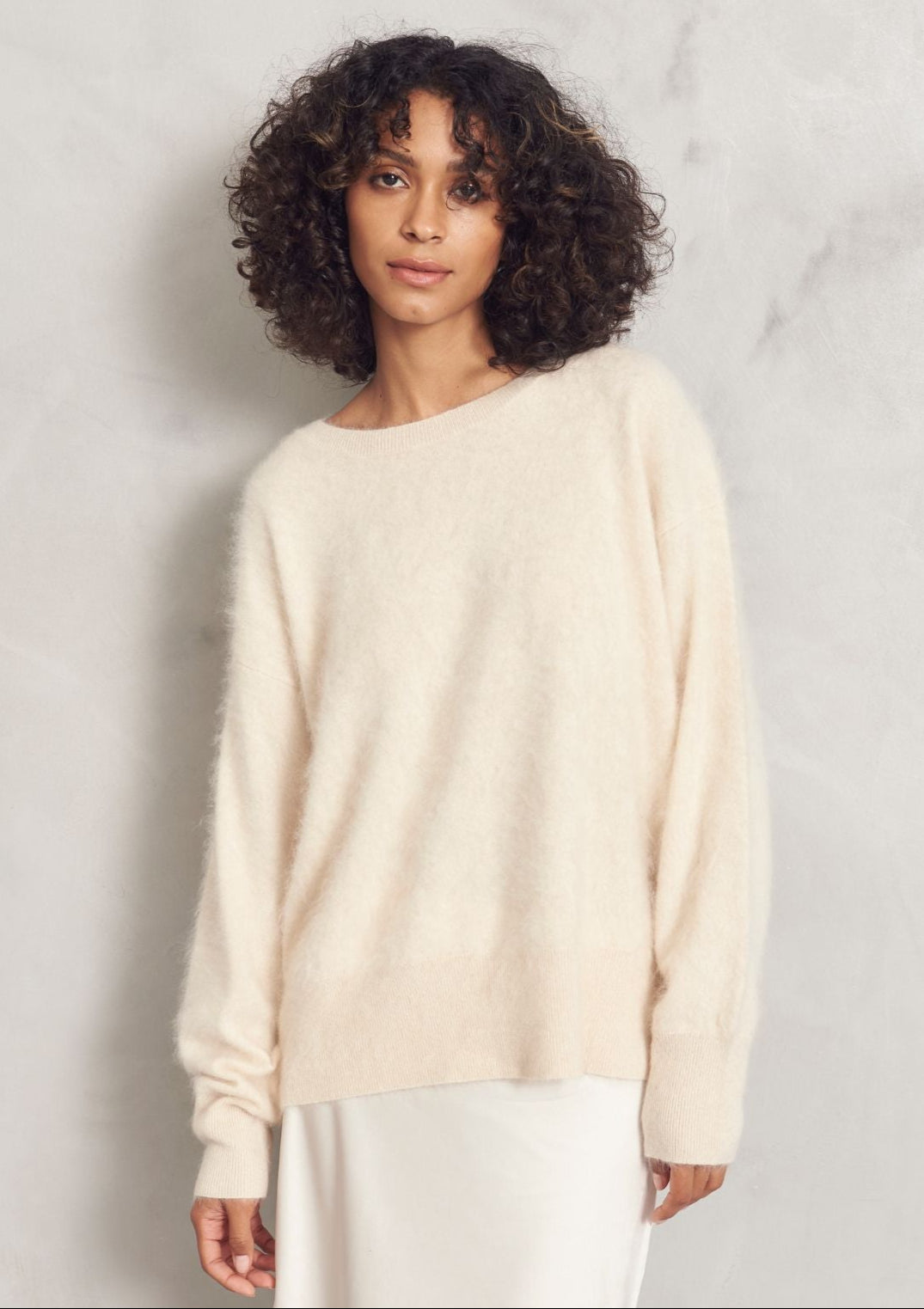 Brushed Cashmere Sweater in Porcelain