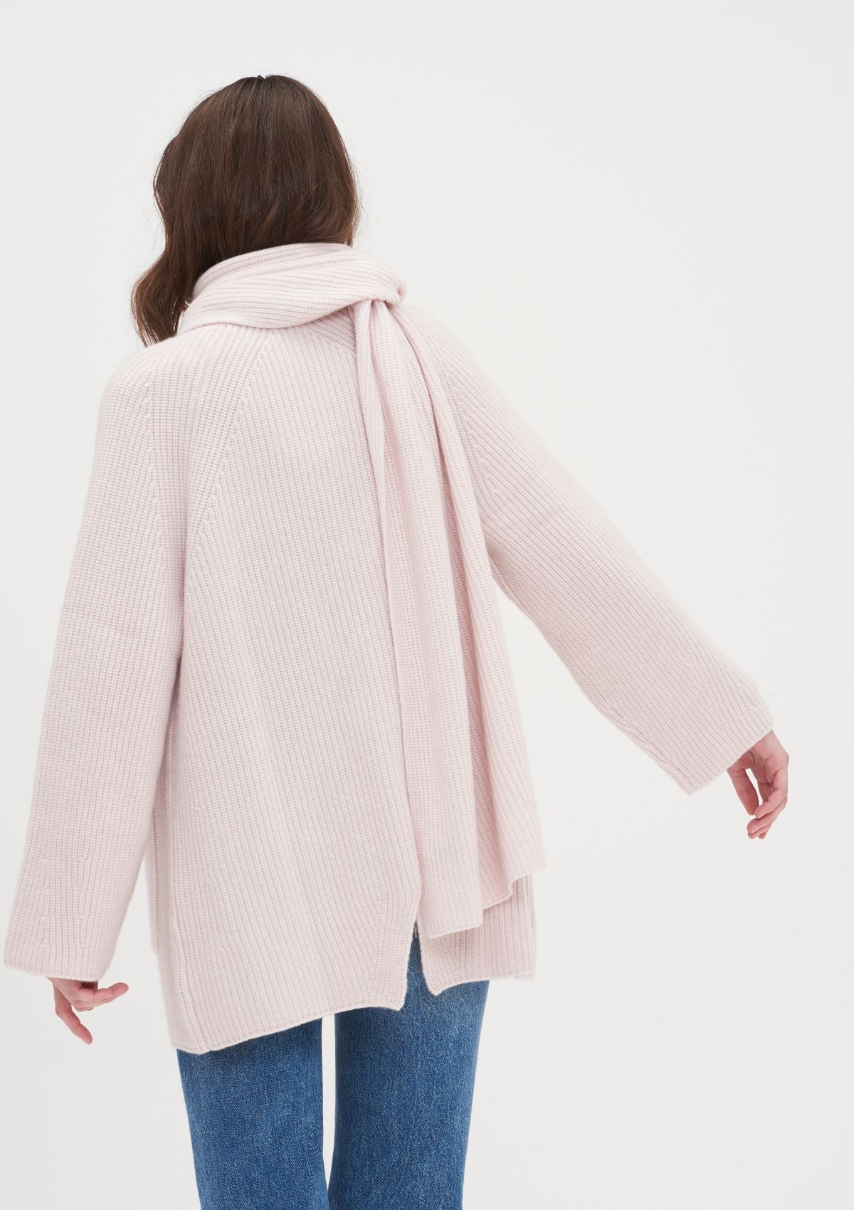 Ribbed Cashmere Coat with Detachable Scarf in Ballet Pink