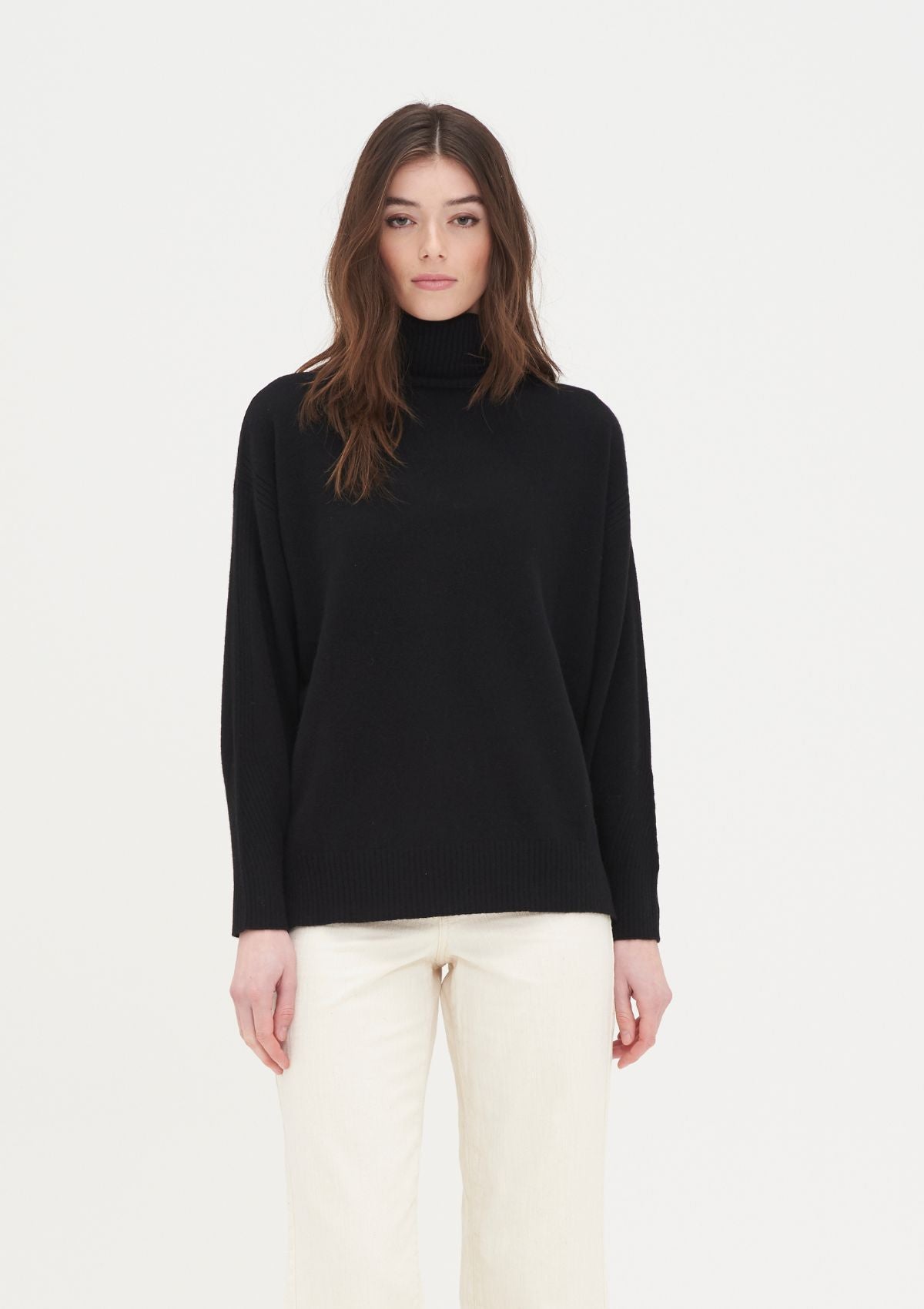 Chevron Detail Relaxed Polo Sweater in Jet Black