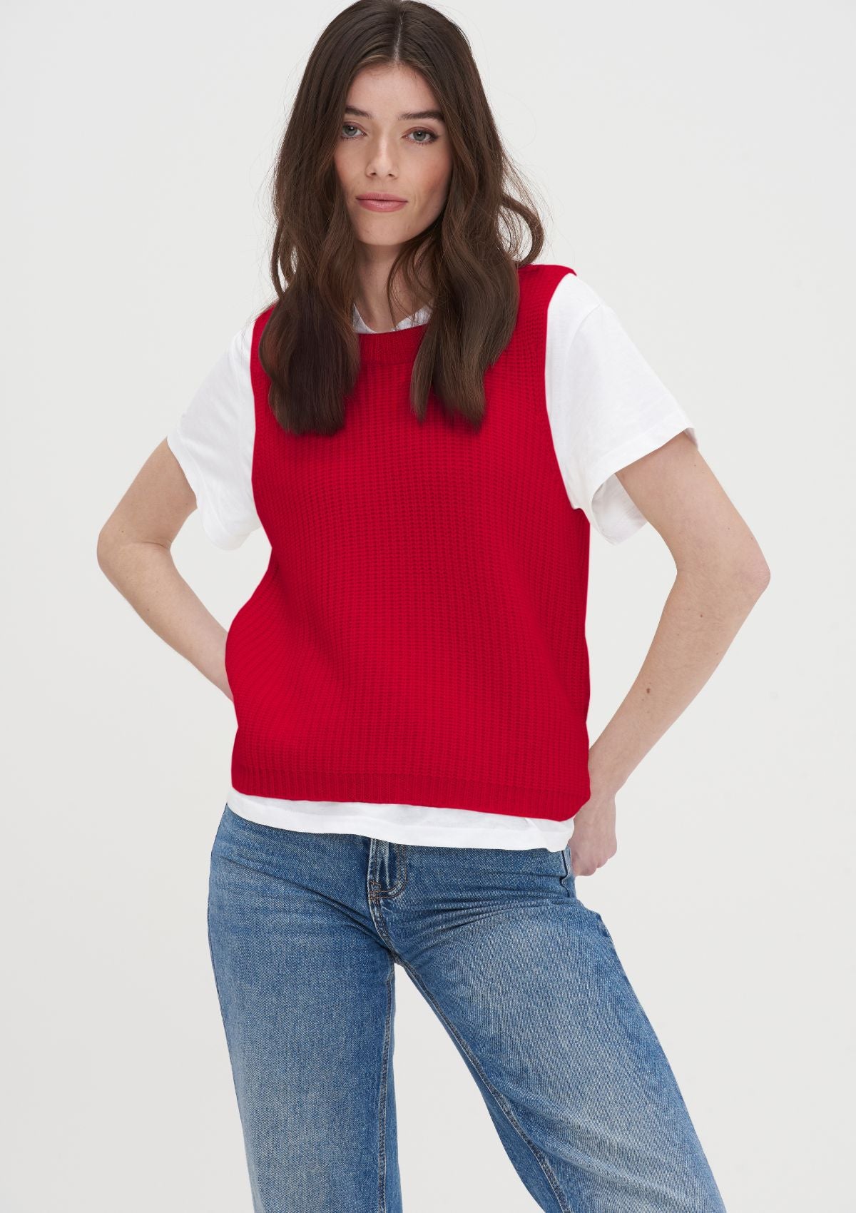 Ribbed Cashmere Tank in Postbox Red