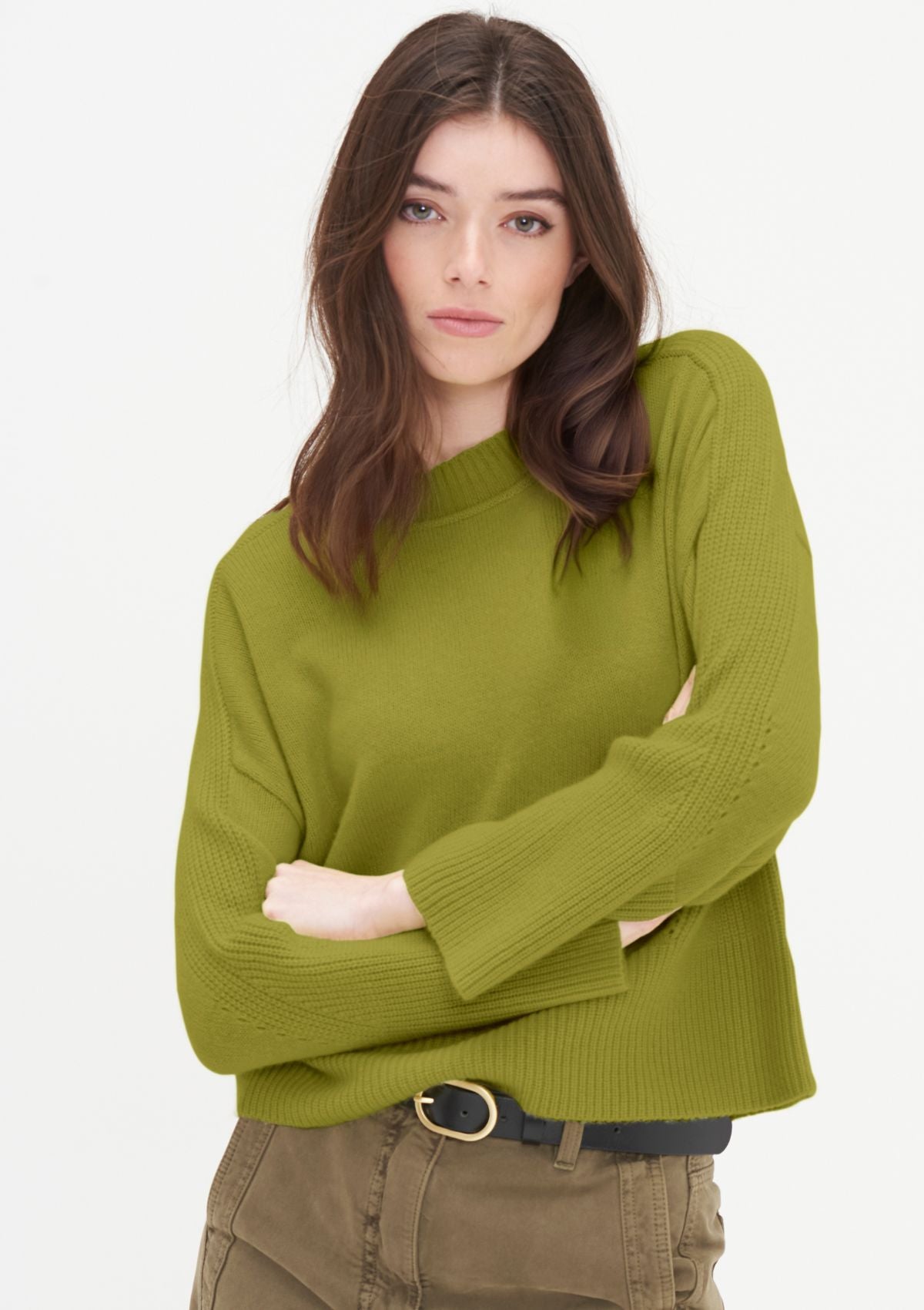 Ribbed Detail Lofty Crew Sweatshirt in Woodbine Green