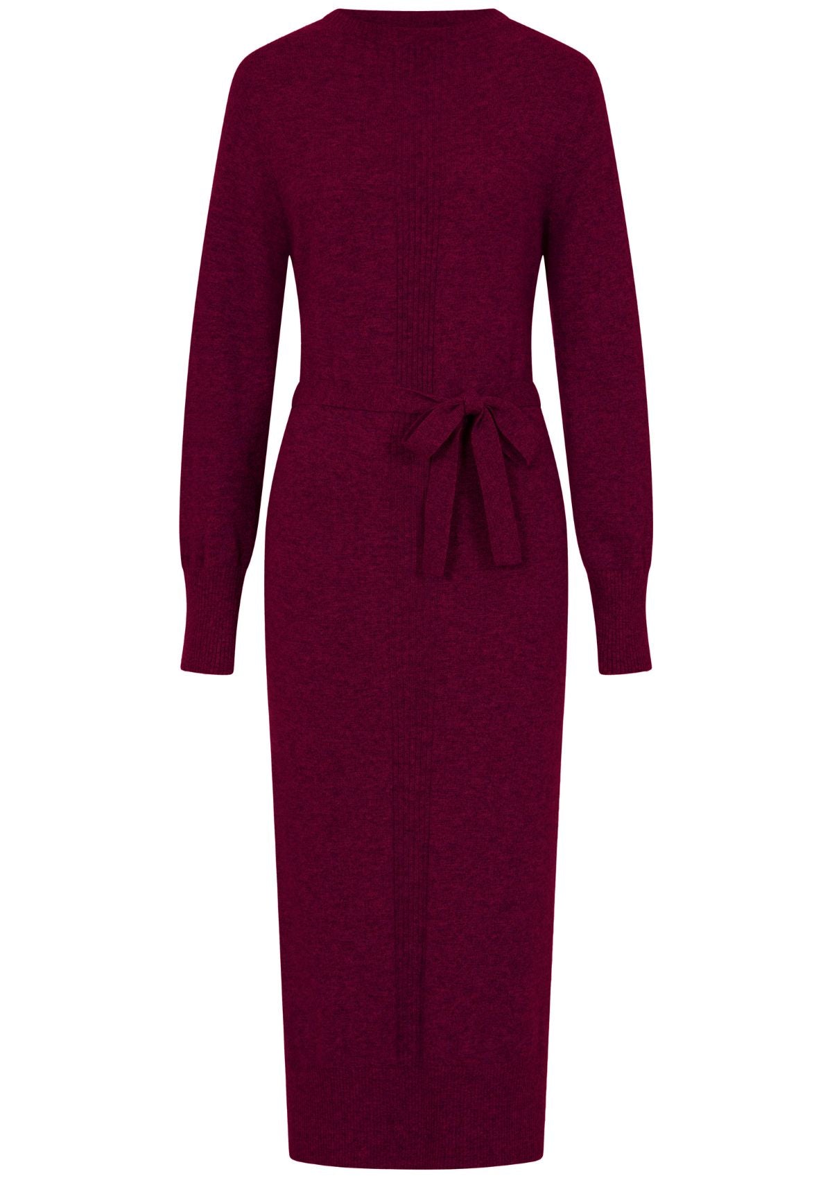 Relaxed Belted Cashmere Dress in Plum Red