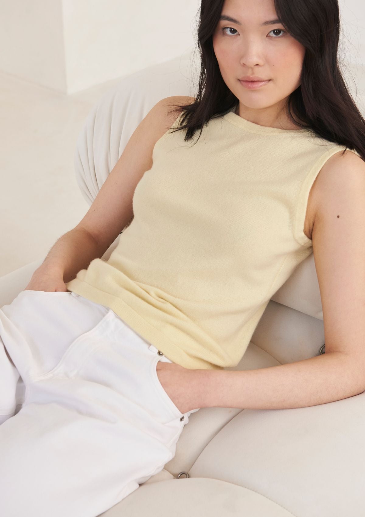 Fine Cashmere Tank in Lemonade