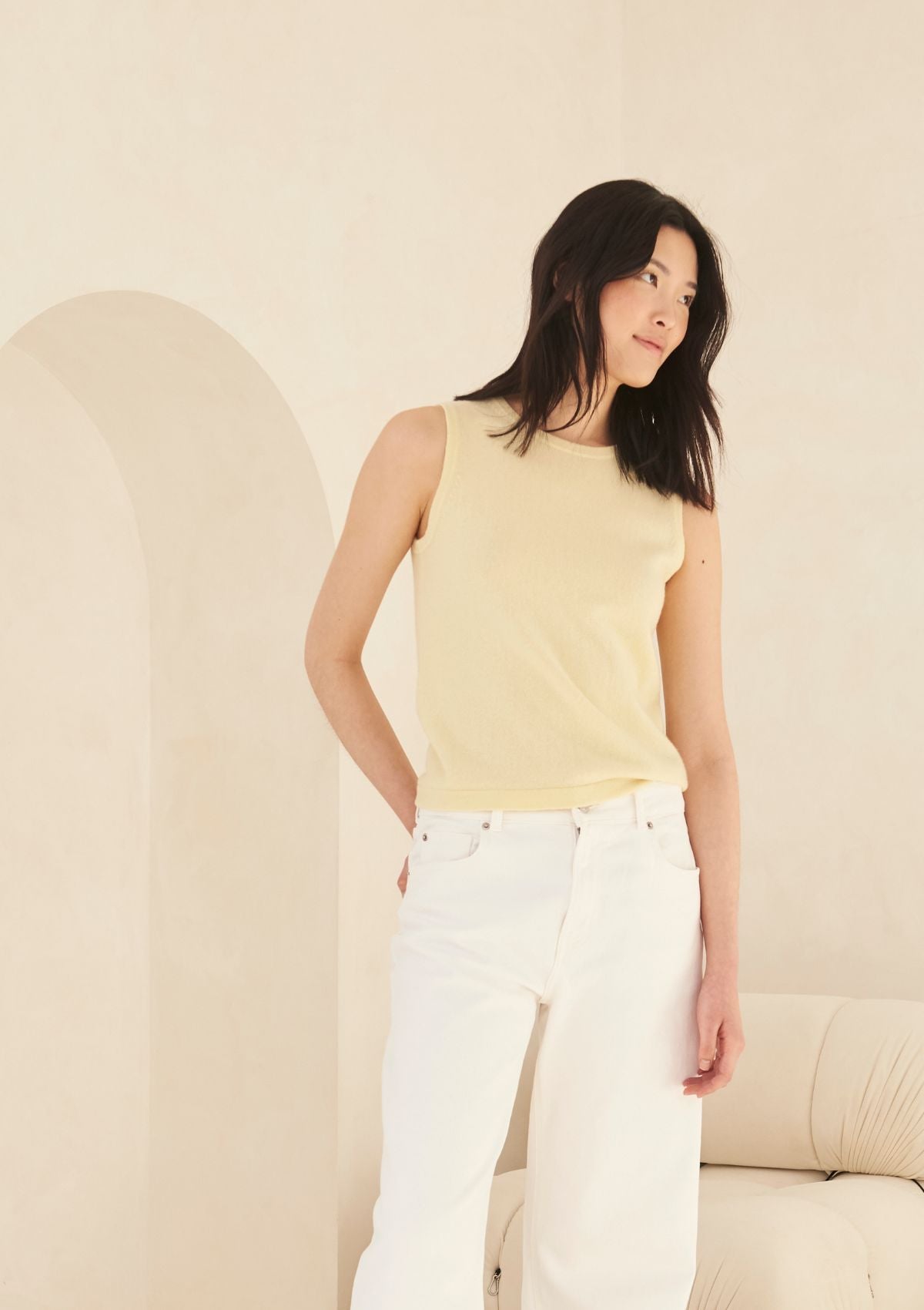 Fine Cashmere Tank in Lemonade