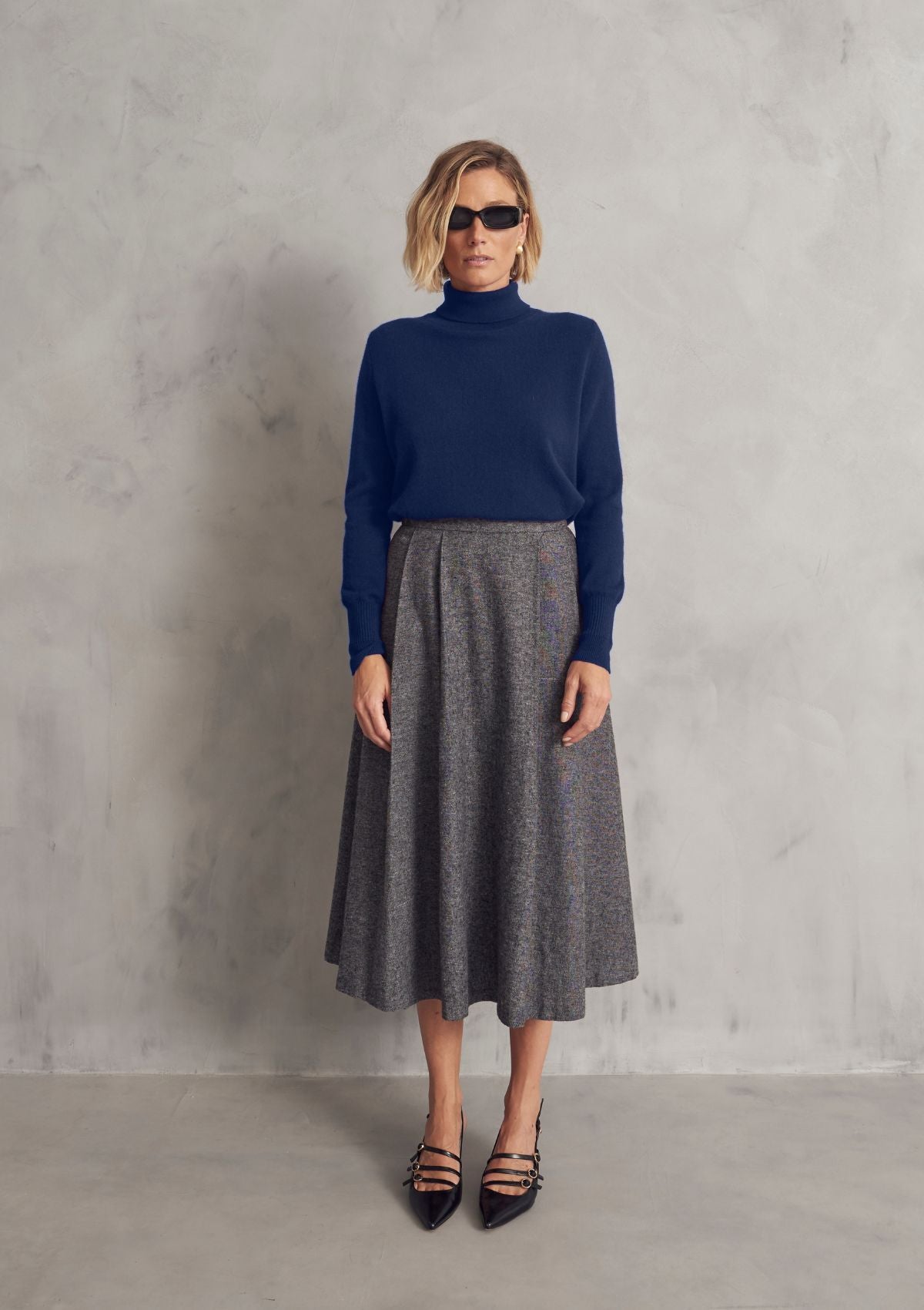 Cashmere Polo Neck Sweater in Midnight Blue