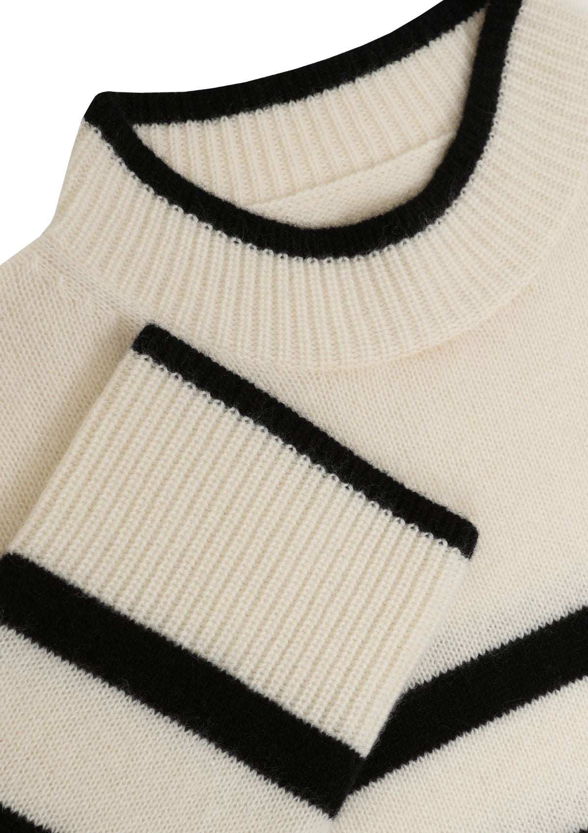 Chunky Cashmere Striped Sweater in Chalk/Black