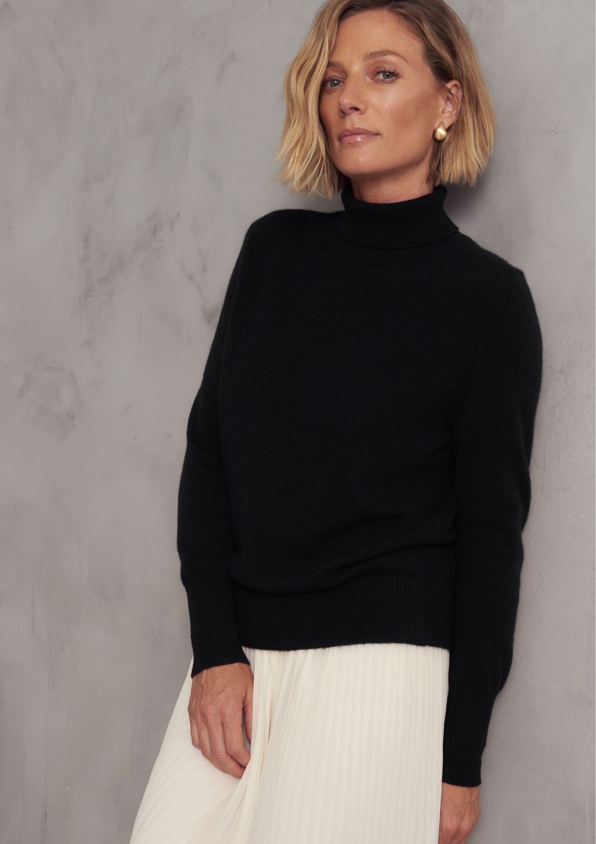 Cashmere Polo Neck Sweater in Jet Black Loop Cashmere